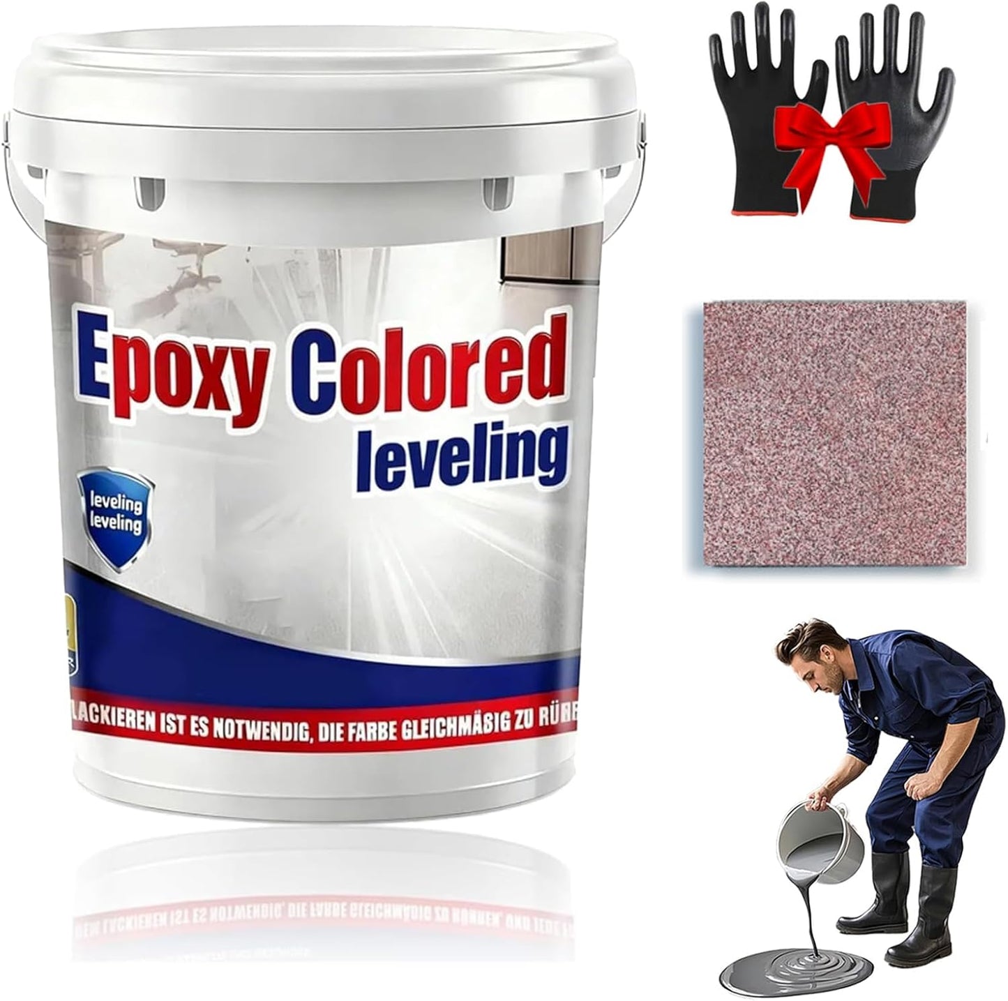 Epoxy Floor Paint, Epoxy Colored Sand Floor Paint, High-Gloss Marble Effect Self-Leveling Coating, Waterproof, Non-Slip, Ultra-Durable for Garage, Basement, Wood Floors (Pink,11 lb)