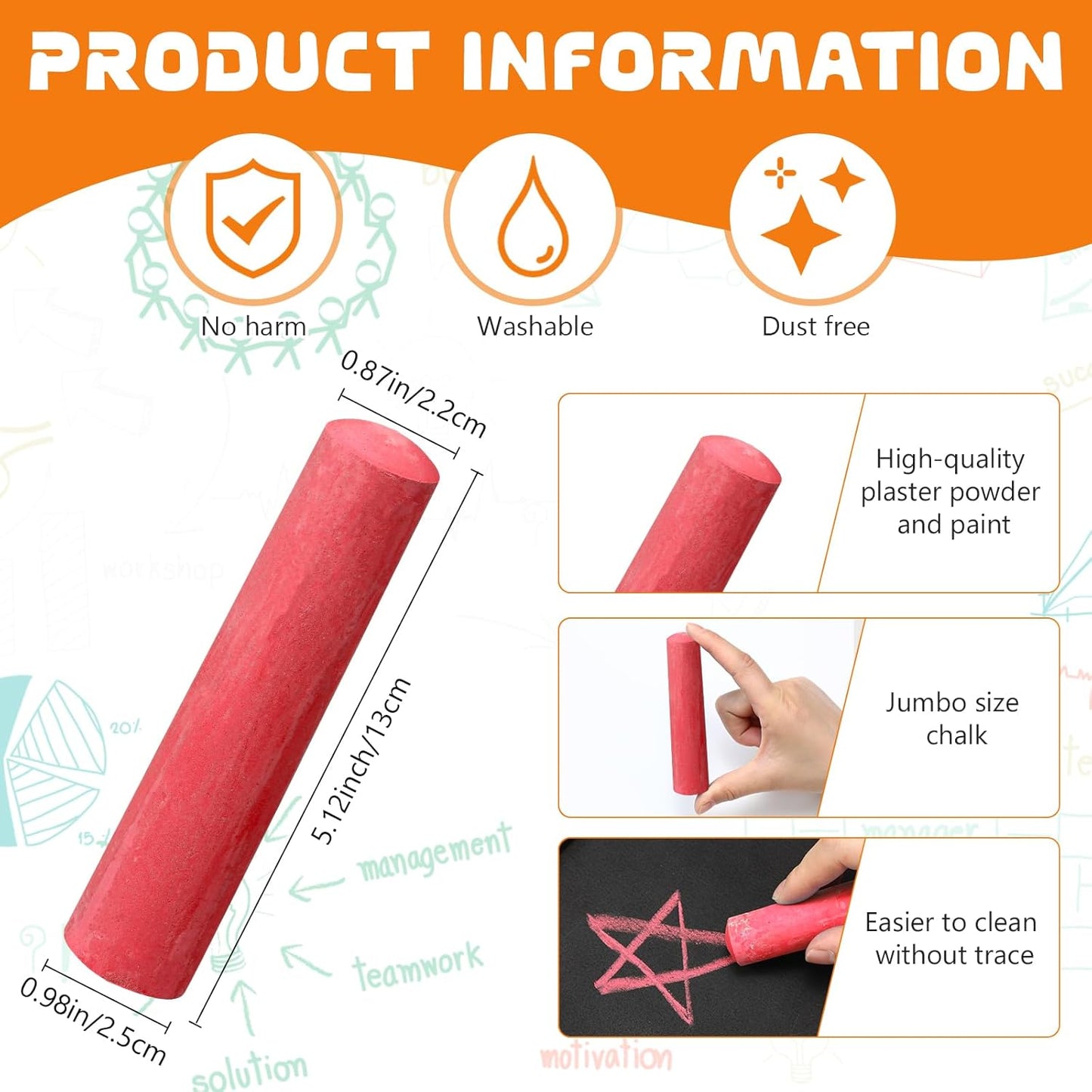 40 Pcs Sidewalk Chalks for Kids Non Toxic Jumbo Chalk for Party Gift Outdoor Art Classroom Play Painting (Red)