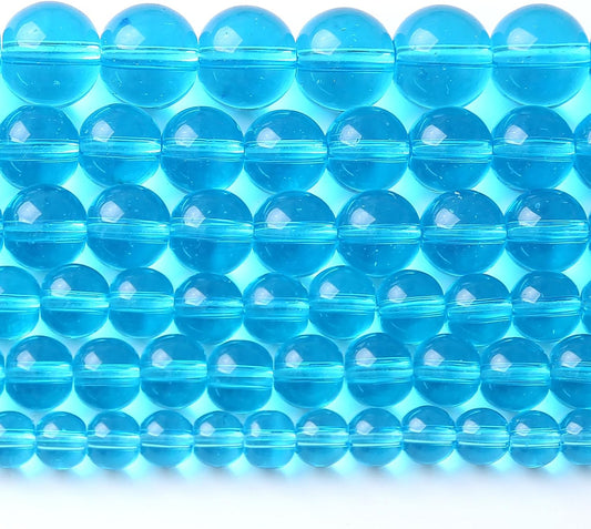 12MM Lake Blue Glass Beads Natural Gemstone Round Loose Stone Beads for Jewelry and Bracelets Making 32pcs 15"