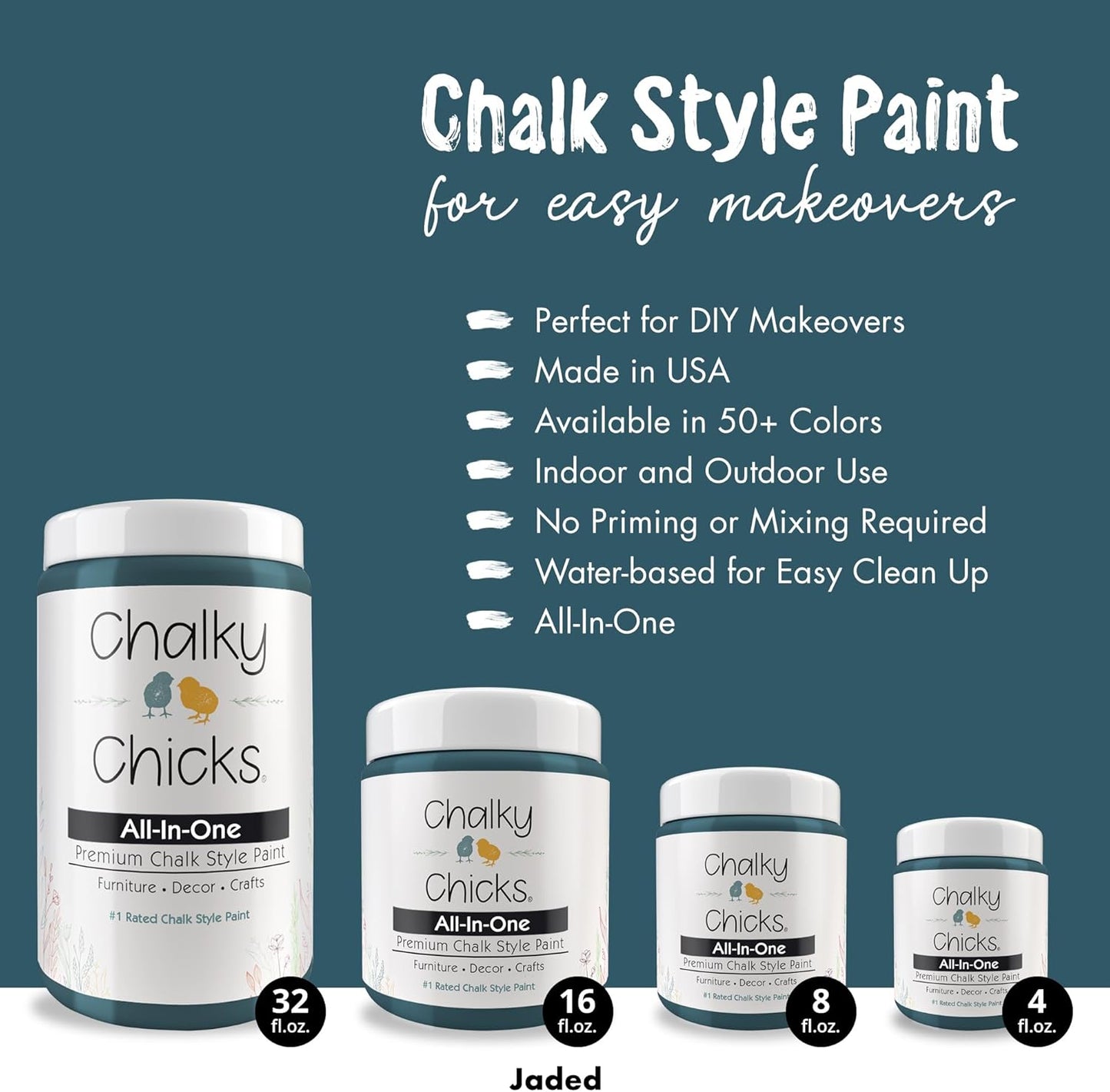 Chalky Chicks All-in-One Chalk Paint for Furniture or Cabinet - 8 Fl Oz - Matte Finish Jaded (Jade) for Metal, Wood Furniture Paint - No Sanding All-in-One for Home Decor & Crafts, USA Made