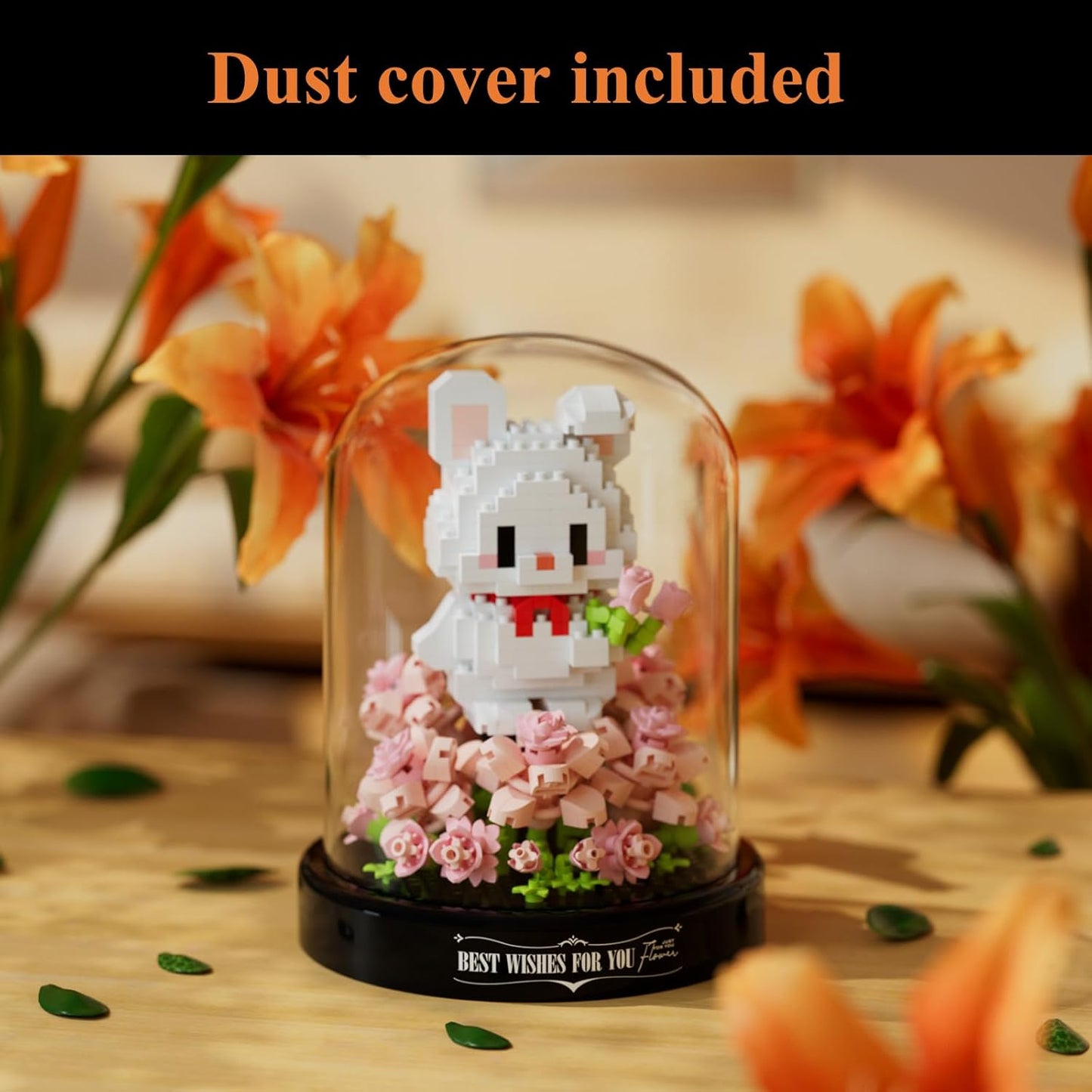 Artificial Flower Animal Toy Building Set for Adult,Mini Rabbit Plant Bonsai Tree Friend Set for Girl,Botanical Collection Gift for Kids,Office Home Decor Building Block,Birthday Gift for Women