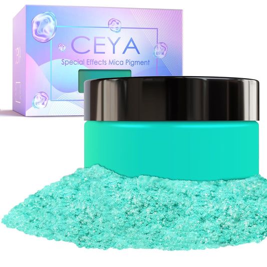 Ceya Highly Interference Mica Powder, 1.8oz/ 50g Mint Green Chrome Nail Powder, Cosmetic Grade Pearlescent Effect Color Shift Pigment for Epoxy Resin, Makeup, Nail Art, Soap Dye, Candle, Slime, Paint