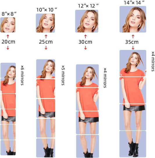 Acrylic Mirror Sheet Self Adhesive Wall Mounted Home Decor Non Glass Sticky Mirror Tile Thickness 0.08in (2mm) Square 12x12 inch