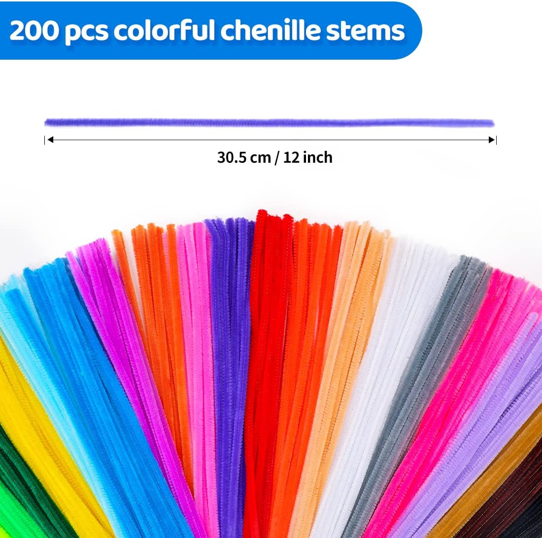 Eppingwin 200 PCS Pipe Cleaners, Multi-Colored Pipe Cleaners Craft Supplies, 20 Colors Chenille Stems for DIY Arts Crafts Project(Multi Color)