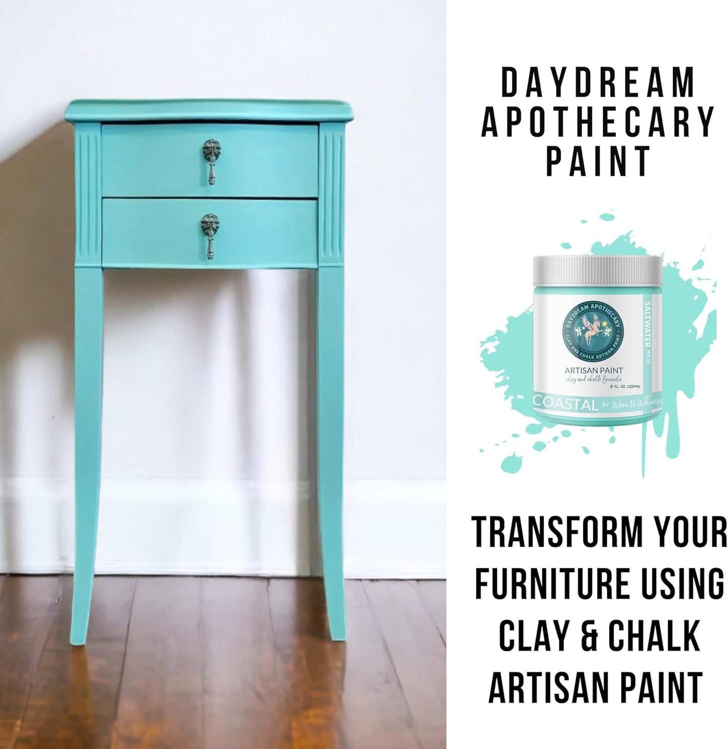 Daydream Apothecary Premium Chalk Style Paint for Furniture, Home Décor, Wood, DIY Interior Projects, Quick Dry, No Prep or Prime Needed, Matte Aqua - 8oz