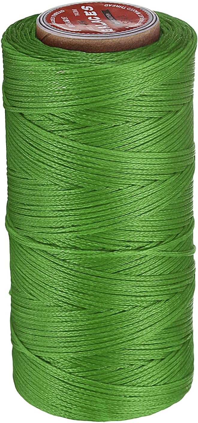 uxcell Flat Leather Sewing Waxed Thread, 140m / 153 Yards Polyester Wax String, 300D Wax Stitching Cord for Leather Crafts, Bookbinding, Bracelets Braided, Light Green