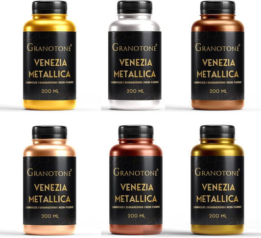 GRANOTONE Metallic Acrylic Paint Set - 6 Vibrant Colors, 7 oz Each | Non-Toxic Student-Friendly Paints for Art, Craft & Hobby | Ideal for Artists & Kids | Premium Quality | Made in India