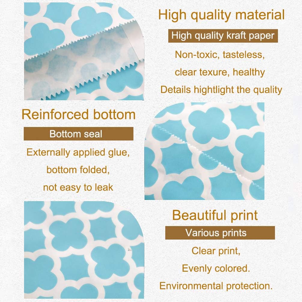 KEYYOOMY 100 Pcs Blue Candy Buffet Bags Small Cookie Bags Polka Dot Paper Treat Bag for Wedding Birthday Party (5 inch x 7 inch)