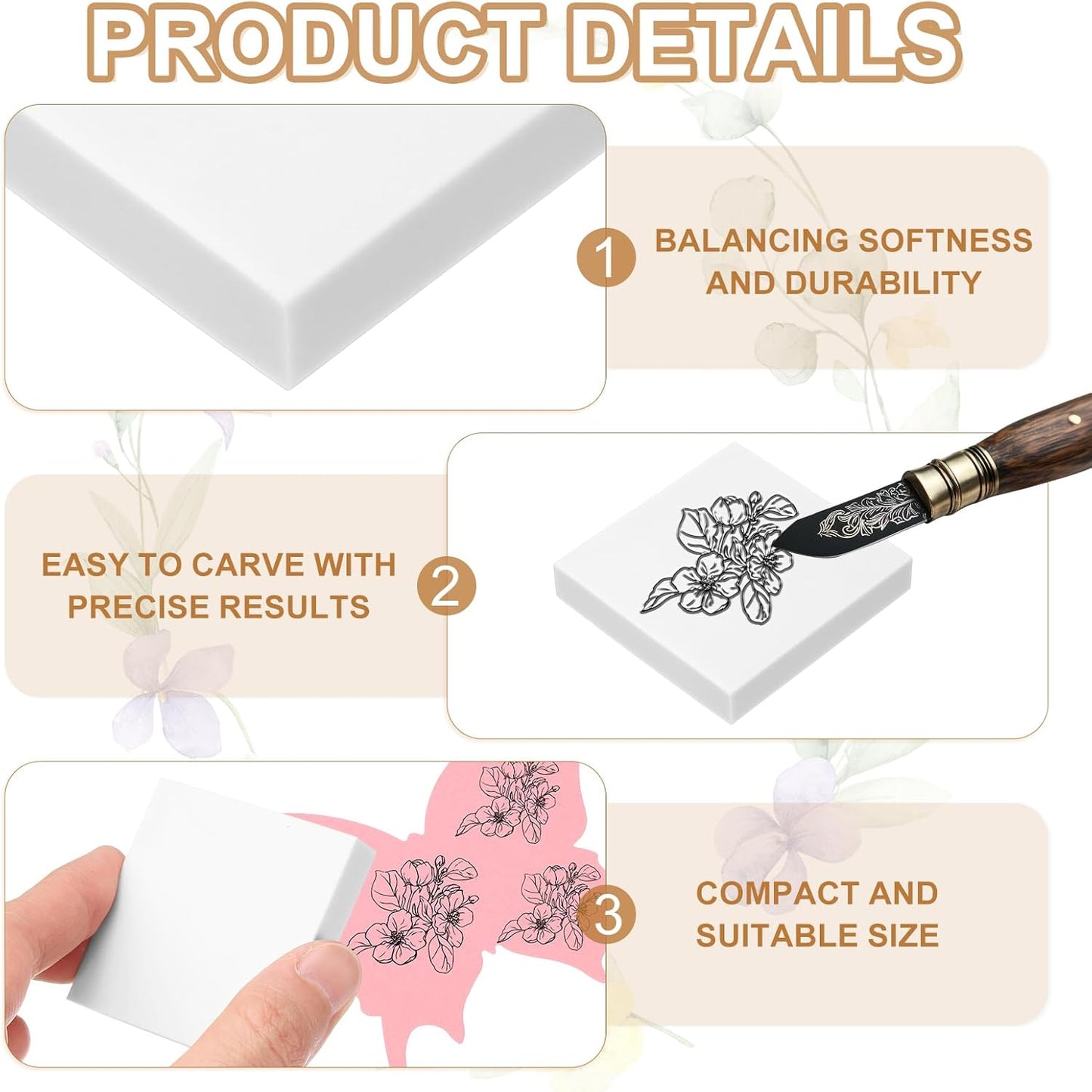 PATIKIL 4Pcs 2X2" Rubber Carving Blocks, Soft Linoleum Art Carving Block Square Crafts Stamp Making for Printmaking Stamps Carving Supplies, White