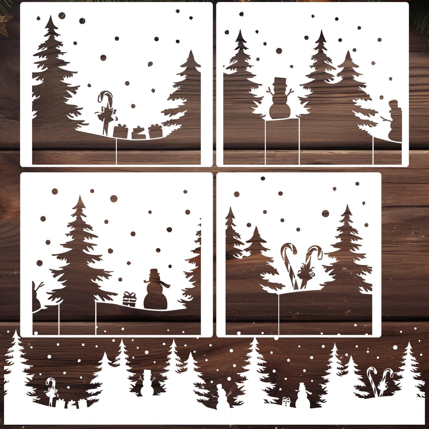 Christmas Stencils for Window Glass Large Christmas Stencil Reusable 53.1” Winter Forest House Village Holiday Drawing Templates for Painting on Window Glass Doormat Wood Sign