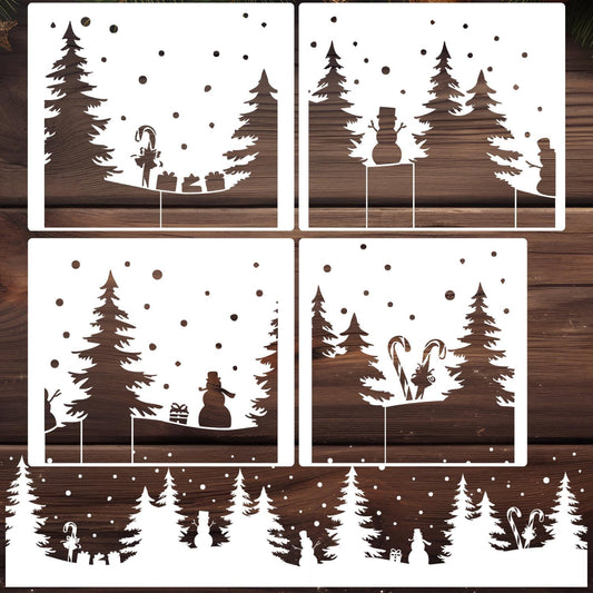 Christmas Stencils for Window Glass Large Christmas Stencil Reusable 53.1” Winter Forest House Village Holiday Drawing Templates for Painting on Window Glass Doormat Wood Sign