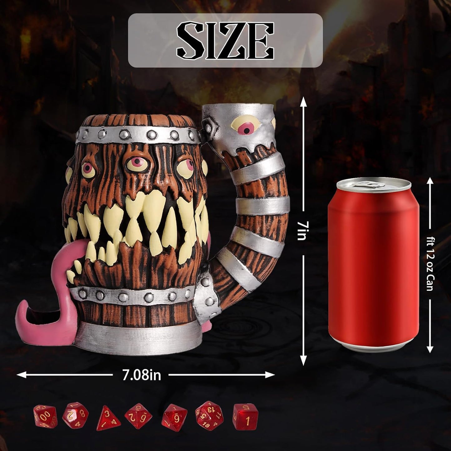 Dice Tower Mug, Dice Rolling Tower, Comes with 7 PCS Dice Set, Suitable for DND Dungeons and Dragons, Tabletop Games, Available As Drink Holder, D&D Gifts, DND Accessories (Original Wood)