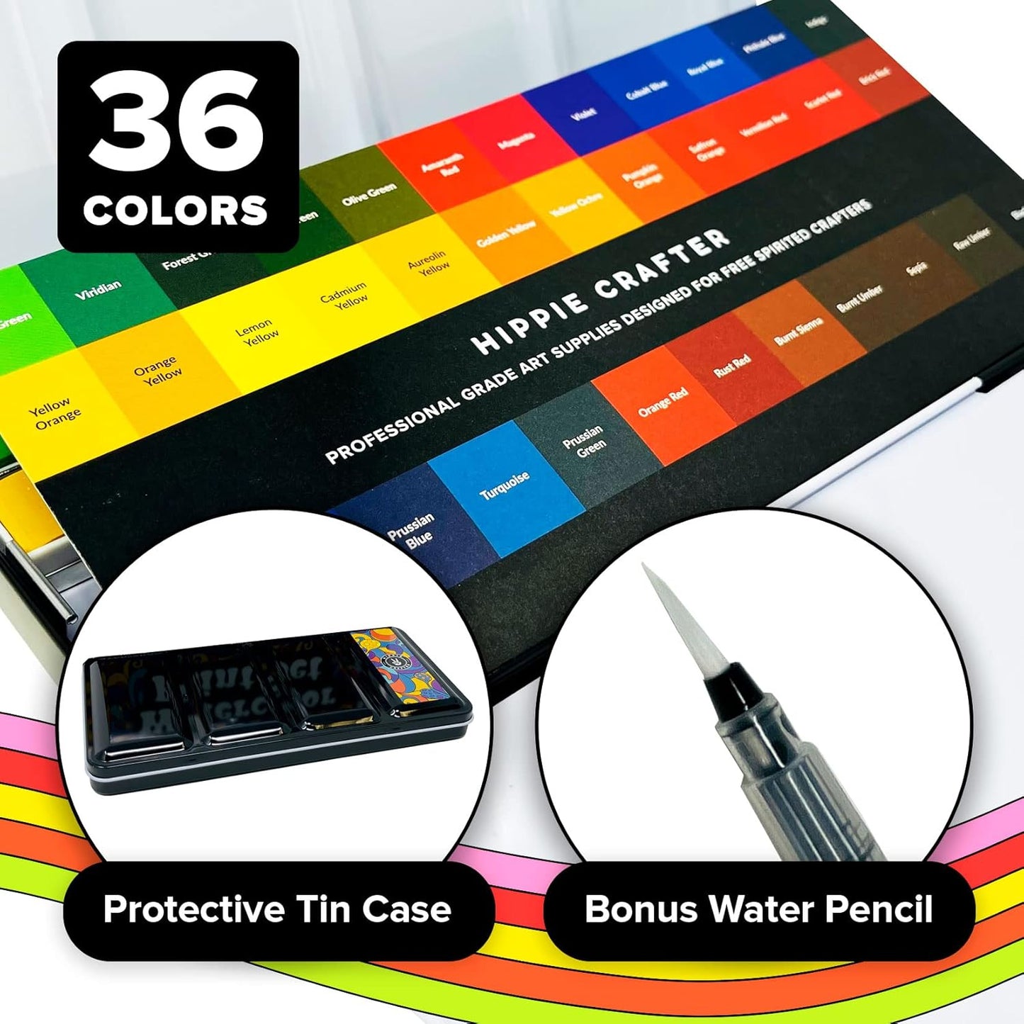 Professional Watercolor Paint Set, 36 Water Colors for Adults, Painting Kit with Palette and Brush Pen, Portable Watercolor Paints for Travel and Art Projects
