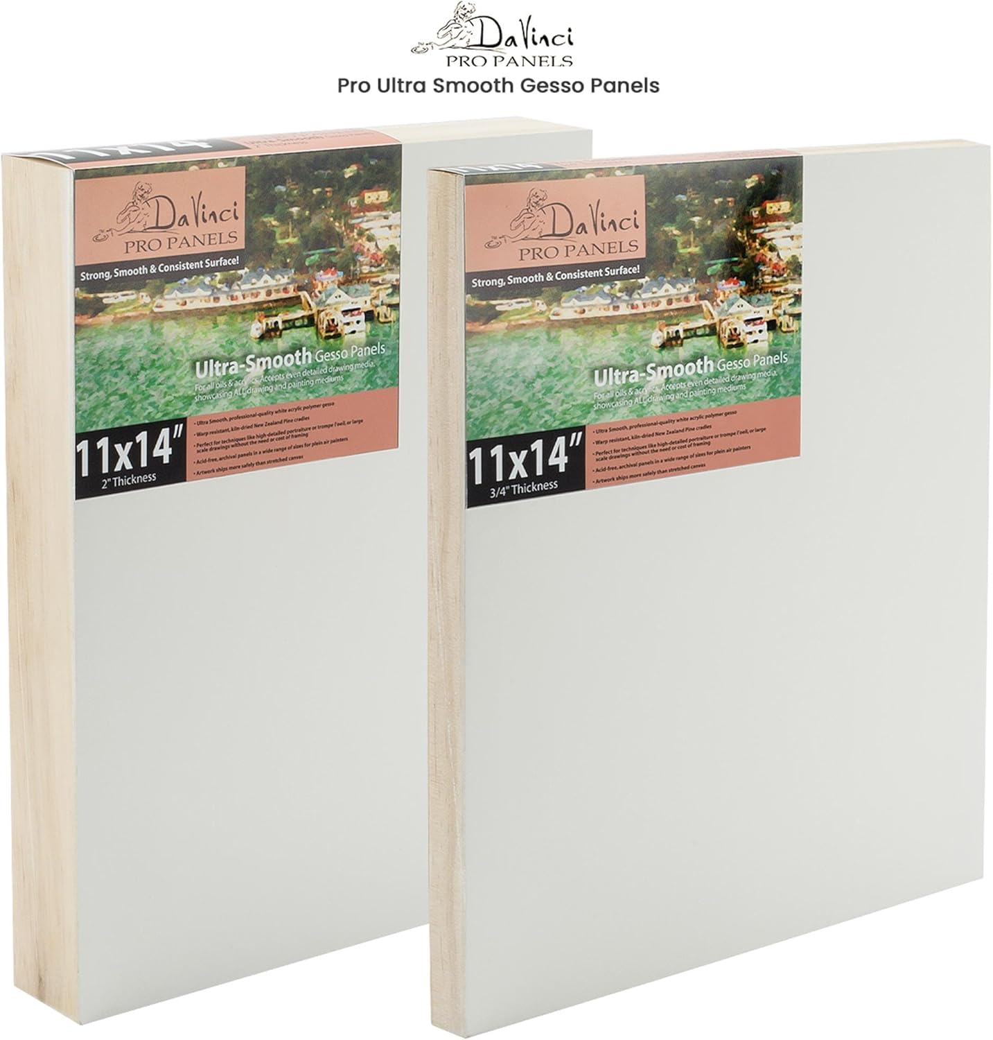Da Vinci Pro Ultra Smooth Wood Canvas Gesso Board - 3/4" Deep, 4x6 Pack of 12 Single White Acrylic Polymer Gesso Panels for Painting Fine Portraits and Ultra Fine Detail Illustrations and Artwork