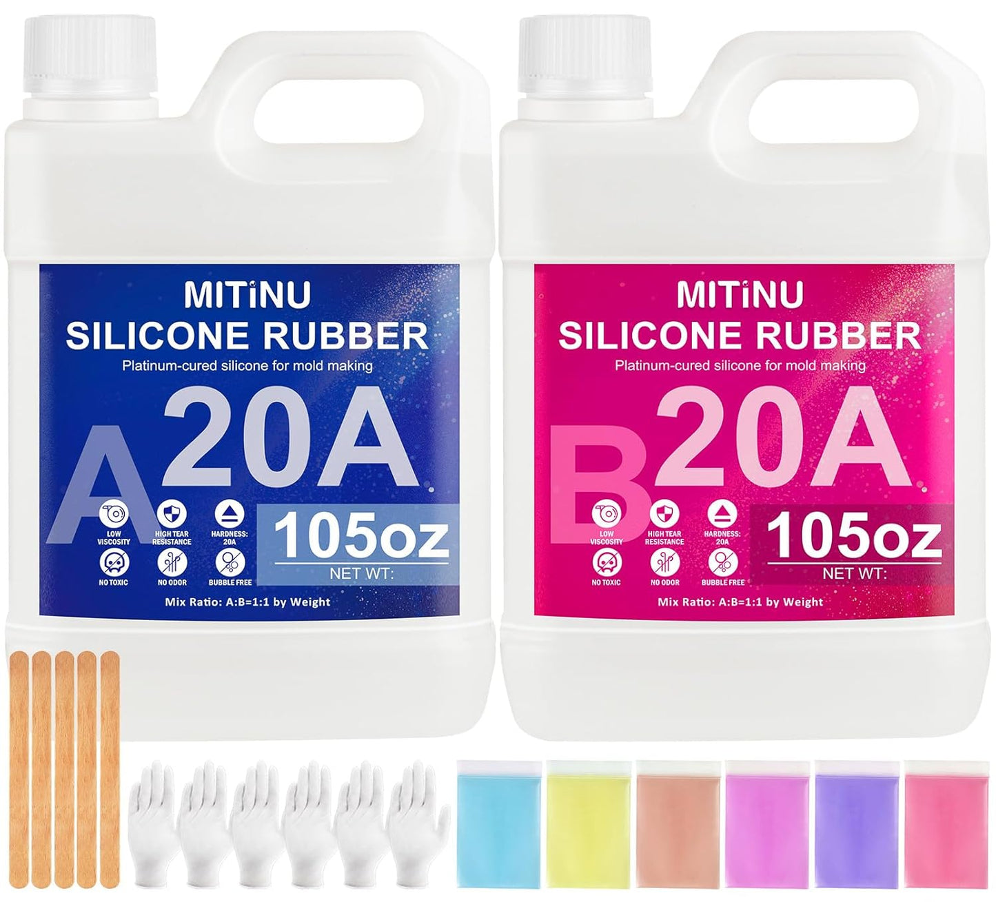 Silicone Mold Making Kit - 20A Liquid Silicone Rubber (1:1 Mix), Non-Toxic & Bubble Free Platinum Cure Silicone for Making Molds for Resin, Soap, Concrete, Craft Molds - 210oz Total