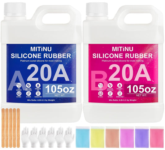 Silicone Mold Making Kit - 20A Liquid Silicone Rubber (1:1 Mix), Non-Toxic & Bubble Free Platinum Cure Silicone for Making Molds for Resin, Soap, Concrete, Craft Molds - 210oz Total