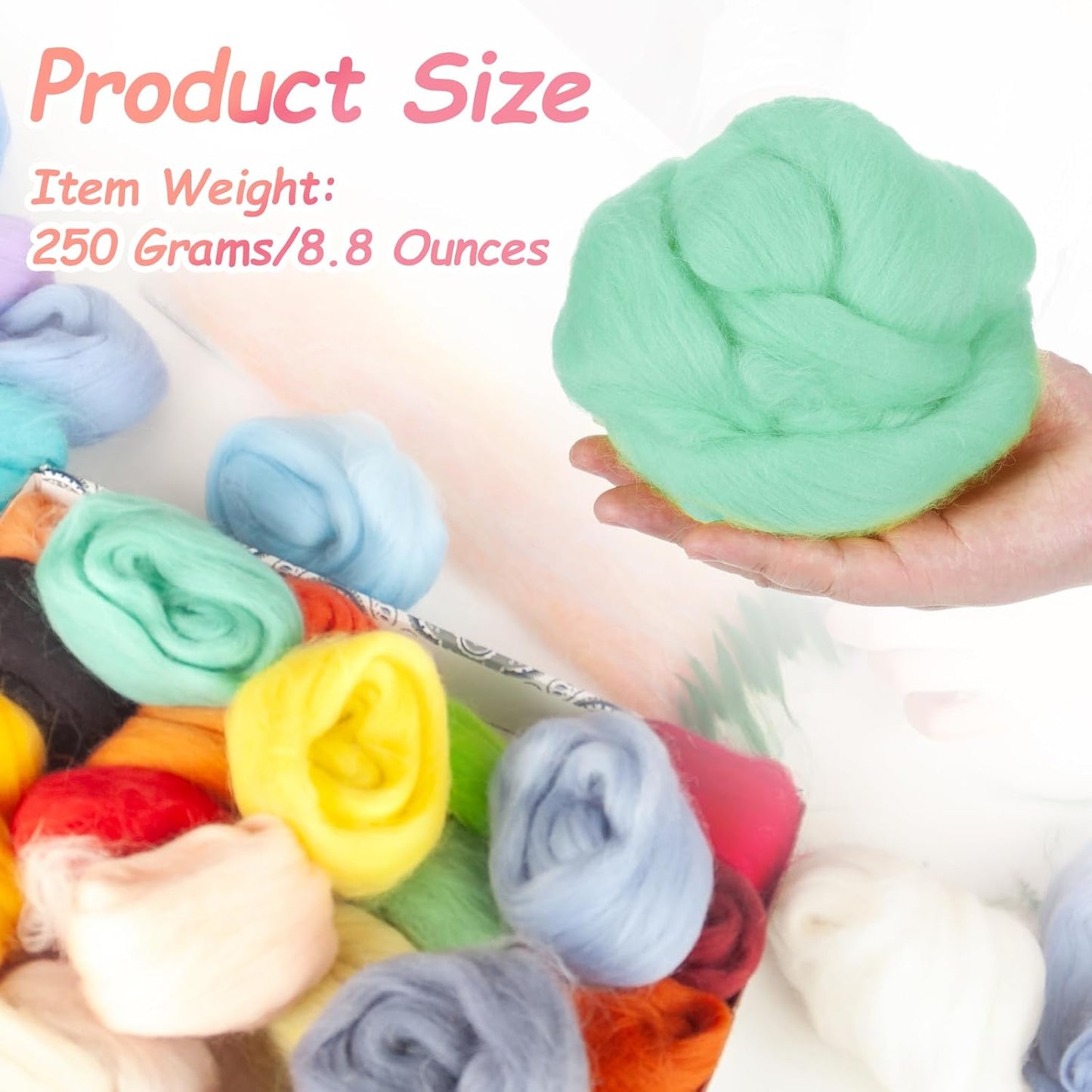 PATIKIL Wool Roving Yarn, 250G/8.8OZ Felting Wool Pure Roving Yarn, Light Green