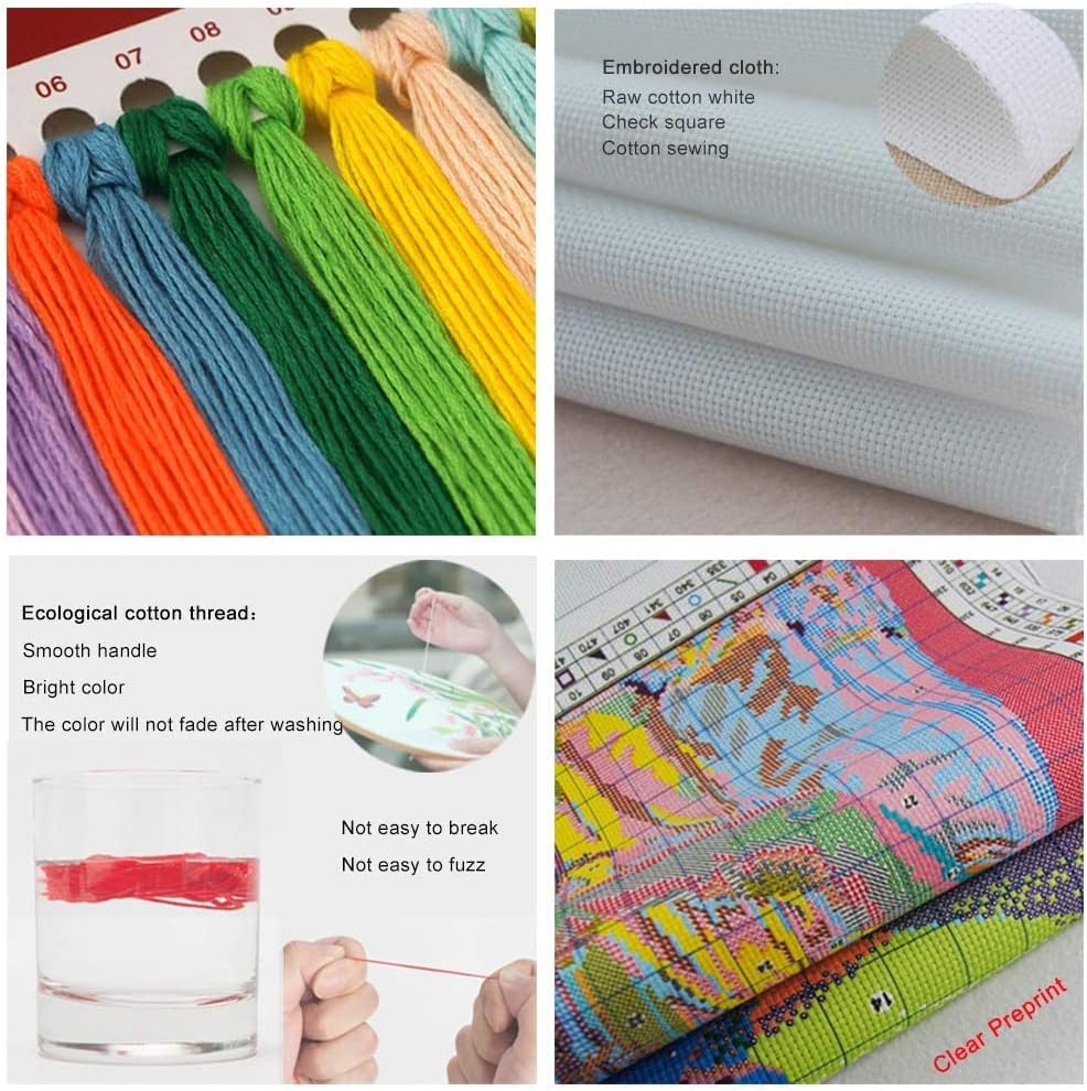 Leczany Cross Stitch Stamped Kit for Adults or Kids - Two Elephants | DIY Embroidery Starter Patterns Craft Kit Needlepoint for Beginner | 11CT, 3 Strands | 18.9x12.6 inches