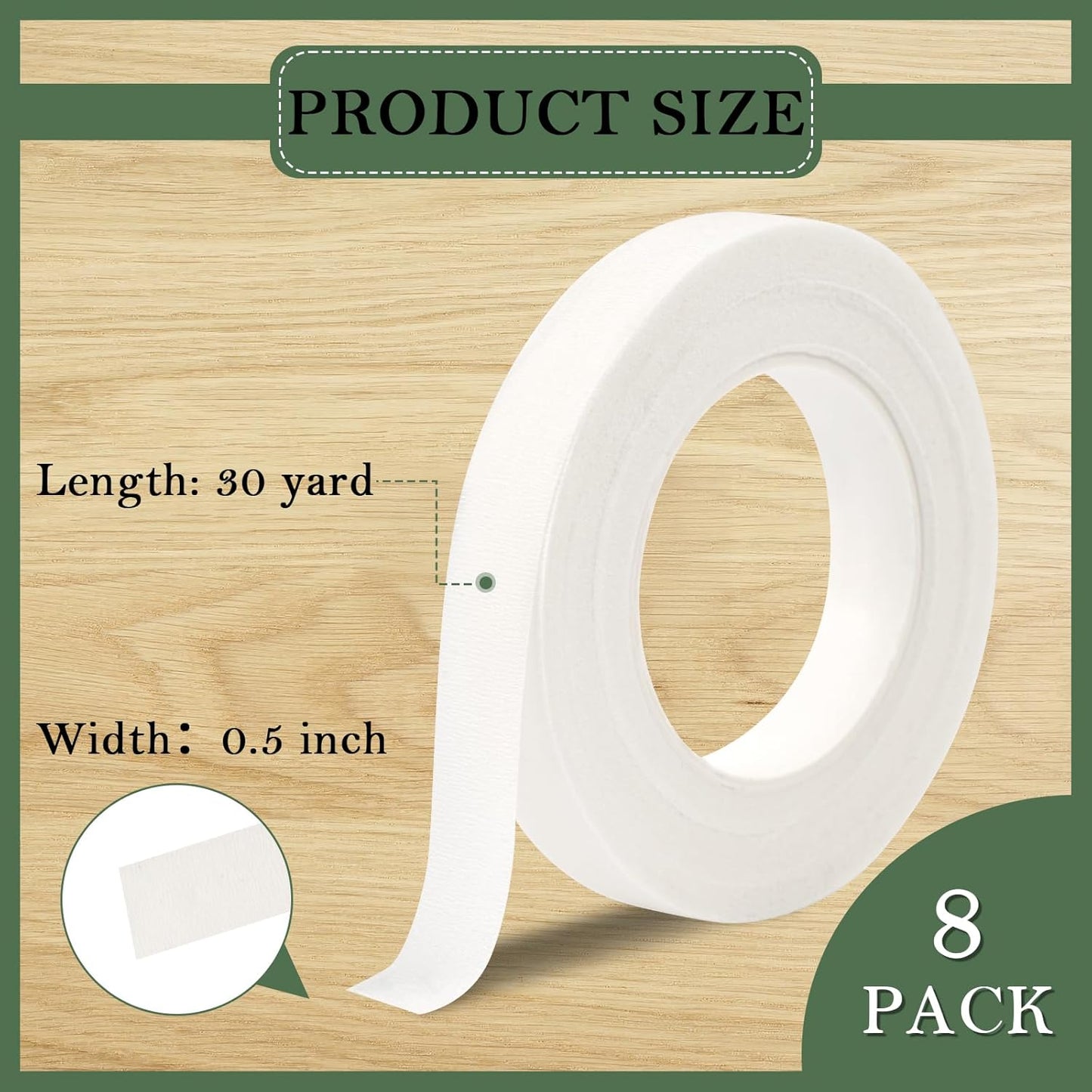 8 Rolls Floral Tape, 1/2" Wide Flower Tape, White Floral Tape for Fresh Flowers, Adhesive Florist Tape for Floral Crafts, Bouquet Floral Arranging Stem Wrapping, Wedding Bouquet, 30Yard