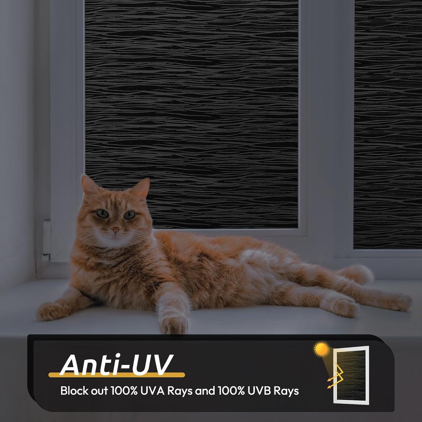 rabbitgoo Blackout Window Film, Sun Light Blocking Window Black Out Cover for UV Reduction, Removable Tint Room Darken Heat Control Frosted Glass Sticker for Home, Black, 23.6 x 157.4 Inches