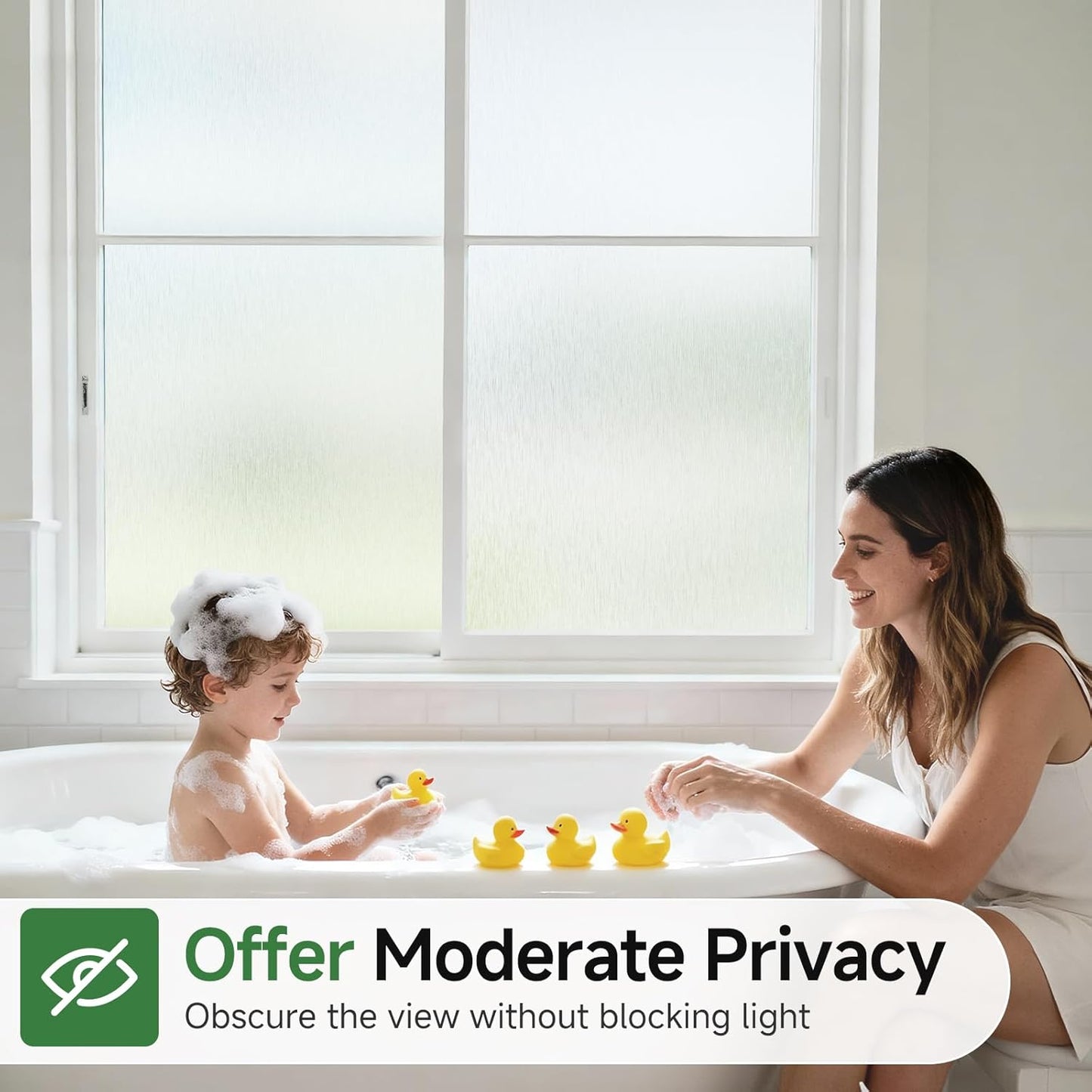 Borsky Frosted Glass Window Film - Static Cling, 96% UV Blocking Non-Adhesive Privacy Window Film, Removable Window Cling with Day & Night Privacy for Bathroom Home Office, 23.6 x 78.7 Inches, Pure