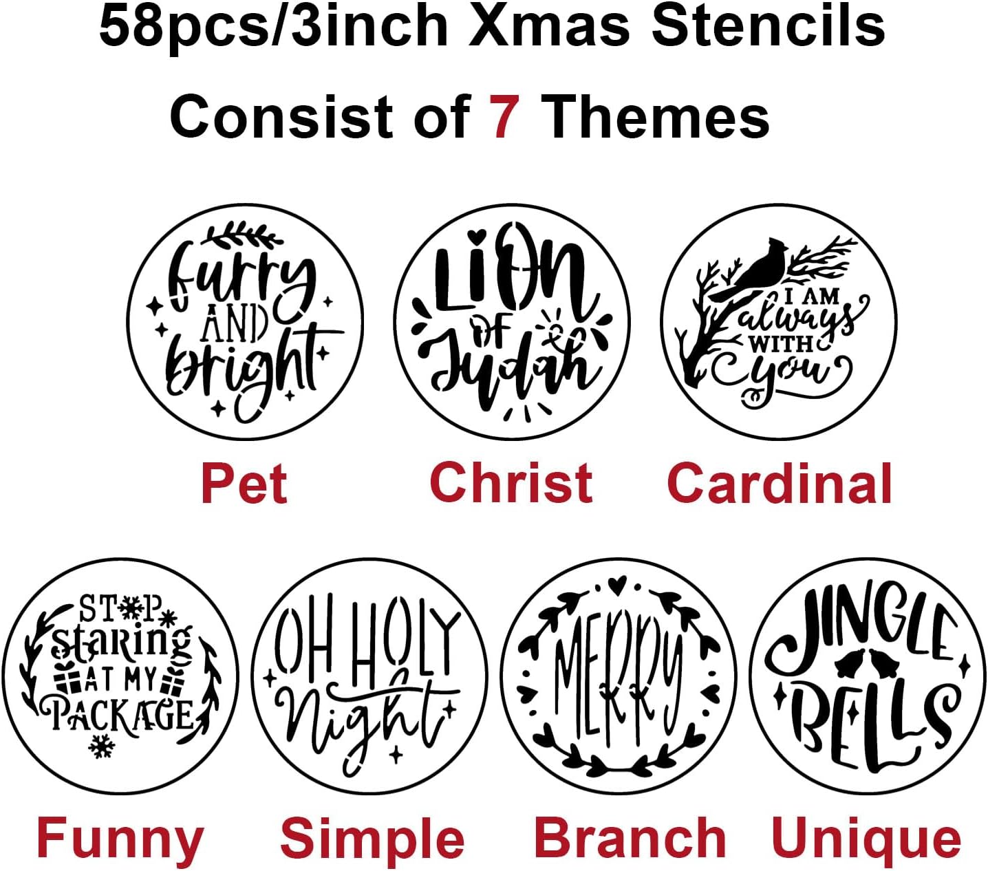 Christmas Stencils for Painting on Wood Slice,3" Small Christmas Stencils for Crafts Reuable Xmas Holiday Stencil for Tiered Tray Wood Sign Decor