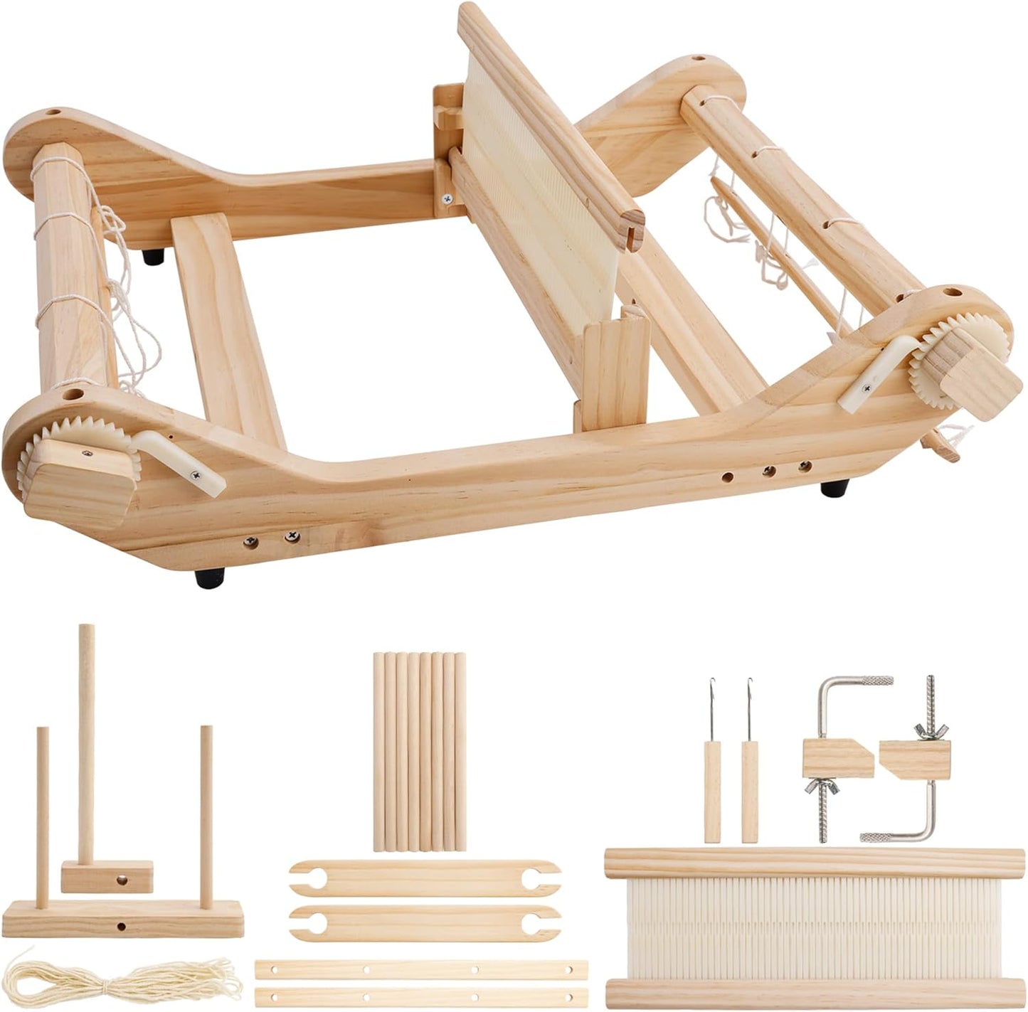 PURCOULEUR 12 Inches Rigid Heddle Loom, Wooden Weaving Loom for Adults, Multi-Craft Frame Loom for Beginners, Threads Warping Frame with Pegs and Yarn Stand, Weaving Loom Kit with Heddle Shed Stick