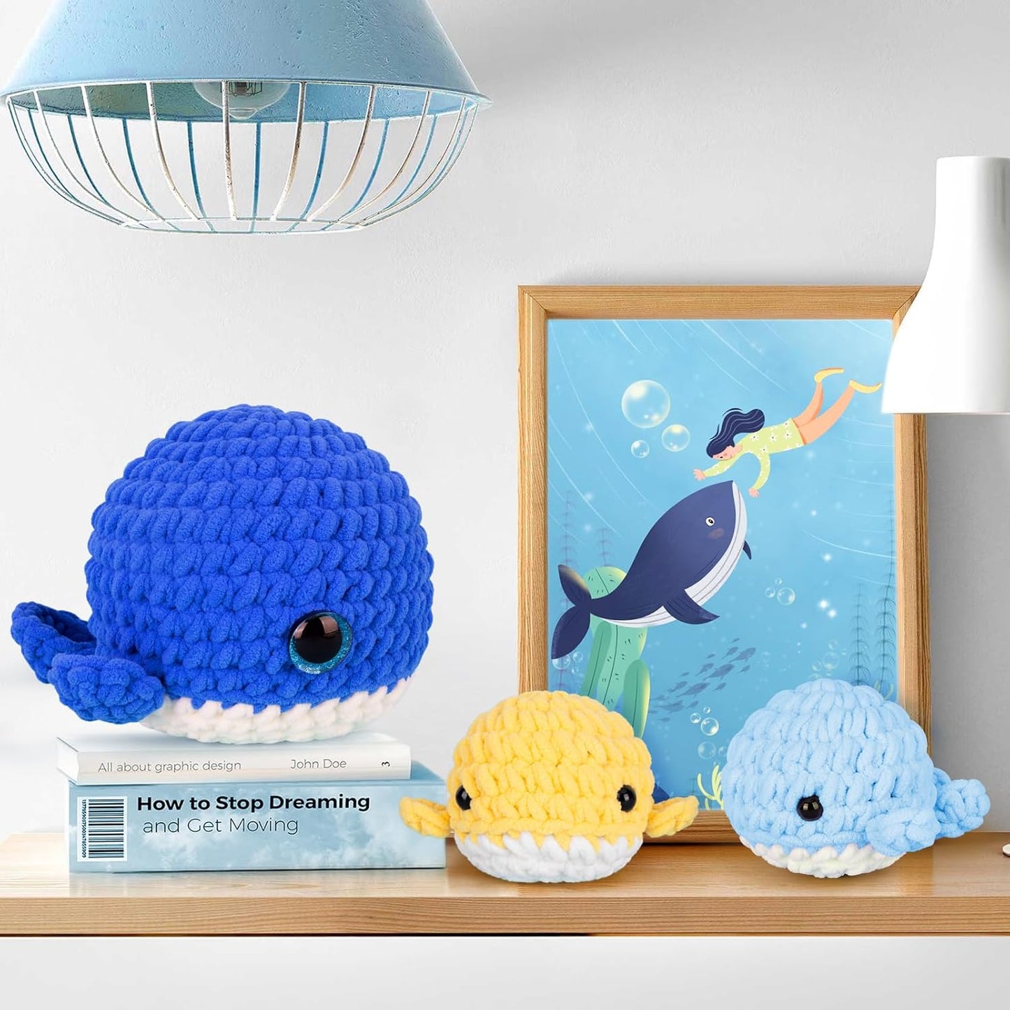 Crochet Kit for Beginner, Upgraded Easy Yarn Crochet Starter Kit w Step-by-Step Video Tutorials, Beginner Crochet Kit for Adults & Kids, Men & Women, Complete Kit Included, 3Pack Whale Family