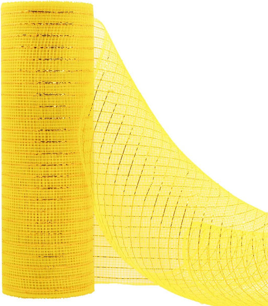 2 Rolls Koopi Deco Mesh 10 inch x 10 Yards Each Roll, Set of 2 Yellow Metallic Foil Poly Mesh Ribbons for Easter or Spring Wreaths, Swags, Craft, Party and Decorating Supplies
