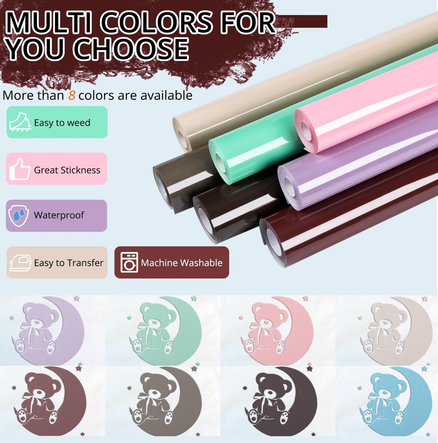 HTVRONT Puff Vinyl Heat Transfer -10" x 6ft Reddish Brown 3D Puff Heat Transfer Vinyl for T-Shirt- Wine Red Puff Htv Vinyl Compatible with Cricut Cutting Machine-Easy Cut/Weed