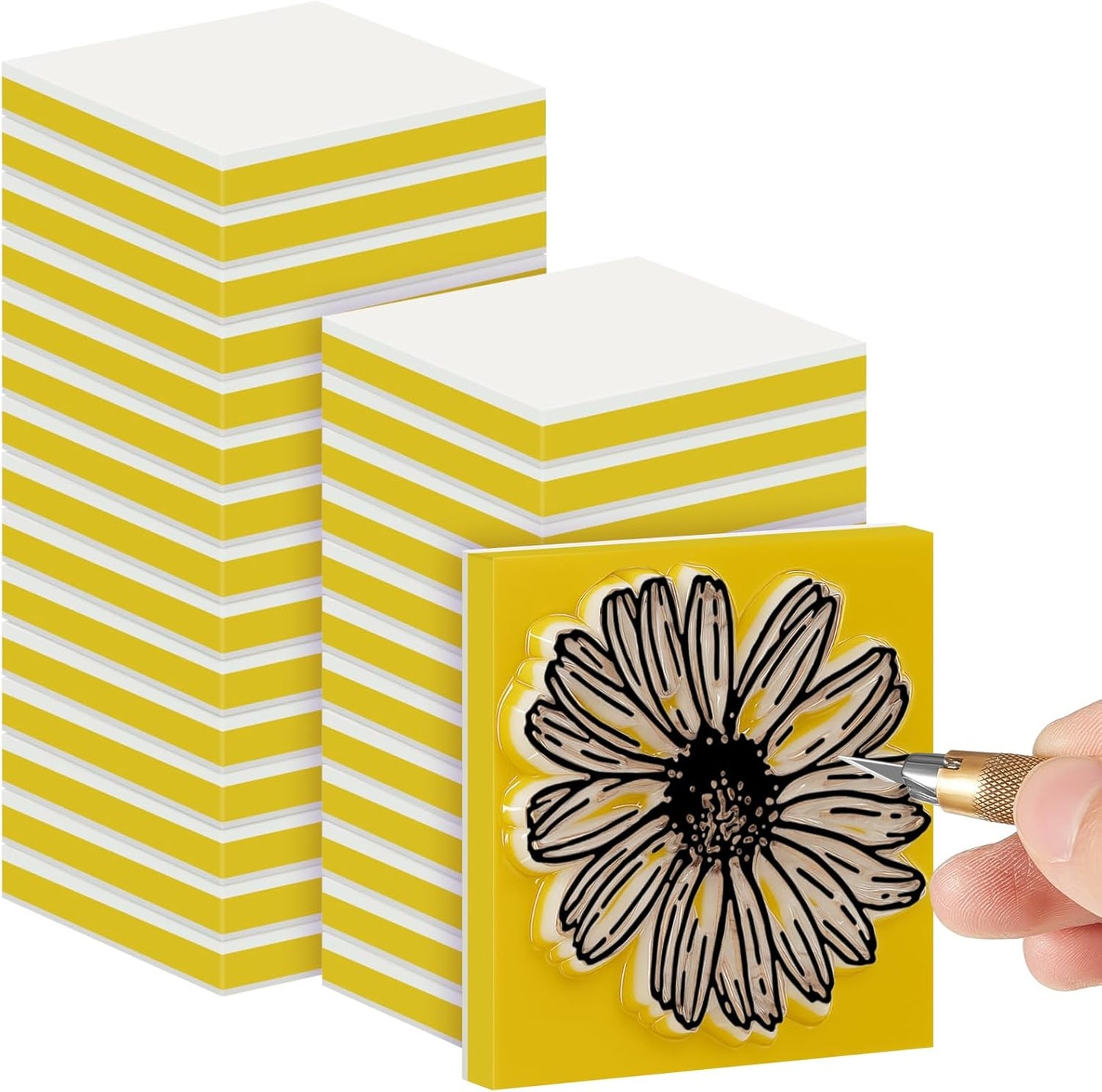 Frienda 24 Pcs 2" x 2" Rubber Carving Blocks Linoleum Blocks for Printmaking, Stamp Making, DIY Crafting, Scrapbook, Painting, Soft and Easy to Carve (White Yellow)