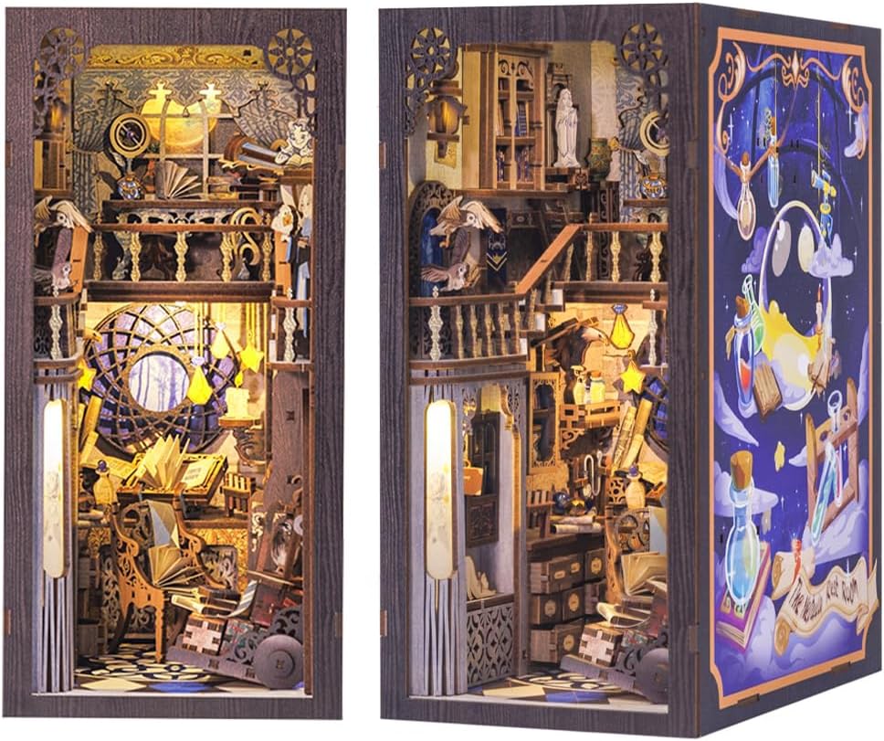 CUTEBEE Book Nook Kit - DIY Miniature House Kit for Adults and Teens, Dollhouse Booknook Tiny House Model Build Bookshelf Decor, Gifts for Family, Friends