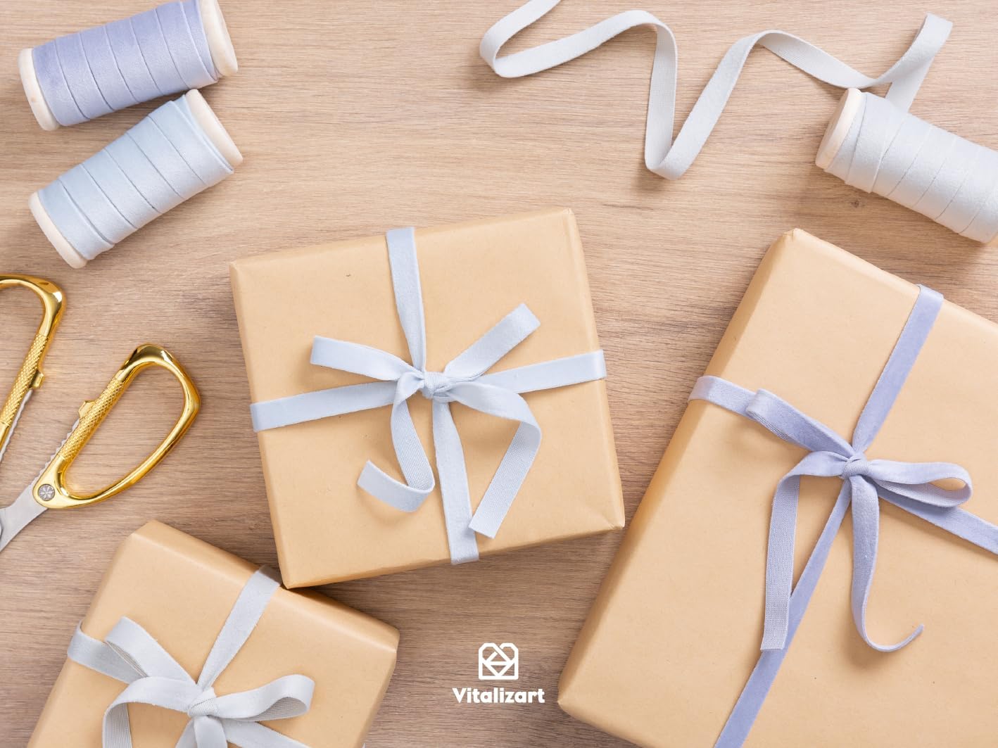 Vitalizart Velvet Ribbon Set 3/8" x 15 Yd Wooden Spool Fabric Trim 3 Rolls * 5 Yd for Christmas Wreath Decoration Handmade Craft Ornaments Gift Wrapping & Bow Making Light Blue Lavender