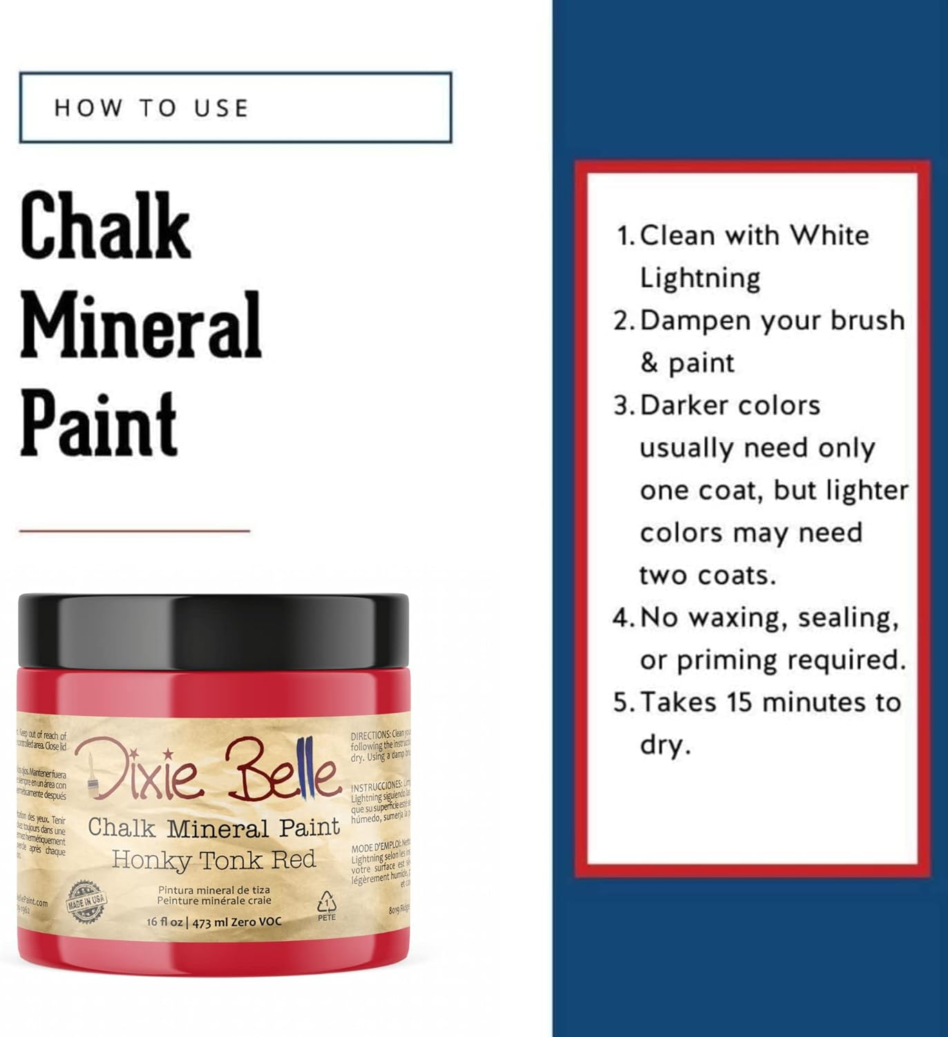Dixie Belle Paint Company Chalk Finish Furniture Paint - Honky Tonk Red (16oz) - Matte True Red Chic Chalk Mineral DIY Furniture Paint