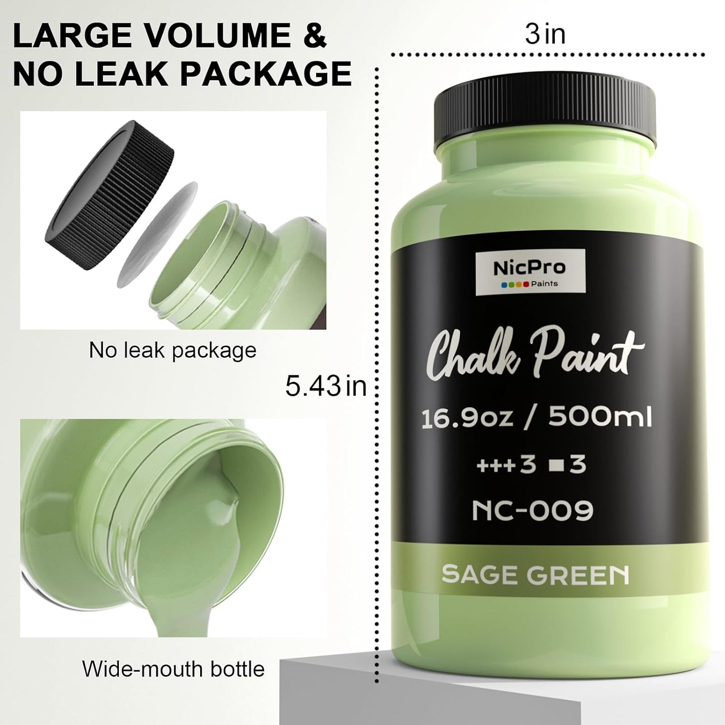 Nicpro 8 Colors Chalk Paint for Furniture, 16.9 oz (500ml) Ultra Matte Finish Acrylic Craft Paint, Non-Toxic Chalk Furniture Paints for Wood, Metal, Cabinets, Home Decor with Liquid Wax, Color Wheel