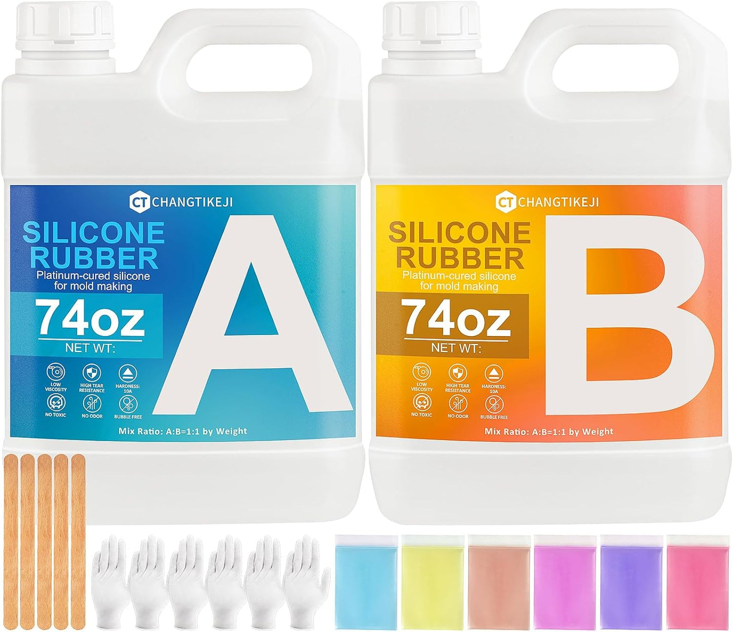CHANGTIKEJI Silicone Mold Making Kit, 148oz 10A Elastic Liquid Silica Gel for Casting Resin molds and Candle & Soap Mold,Fast Cure Translucent Platinum Silicone Rubber