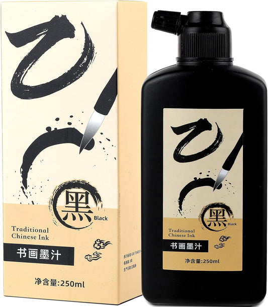 250 ML/8.8 OZ Calligraphy Ink - Versatile Elegance Chinese Brush Ink for Beginner Practice Traditional Art Works and Japanese Brush Black Ink