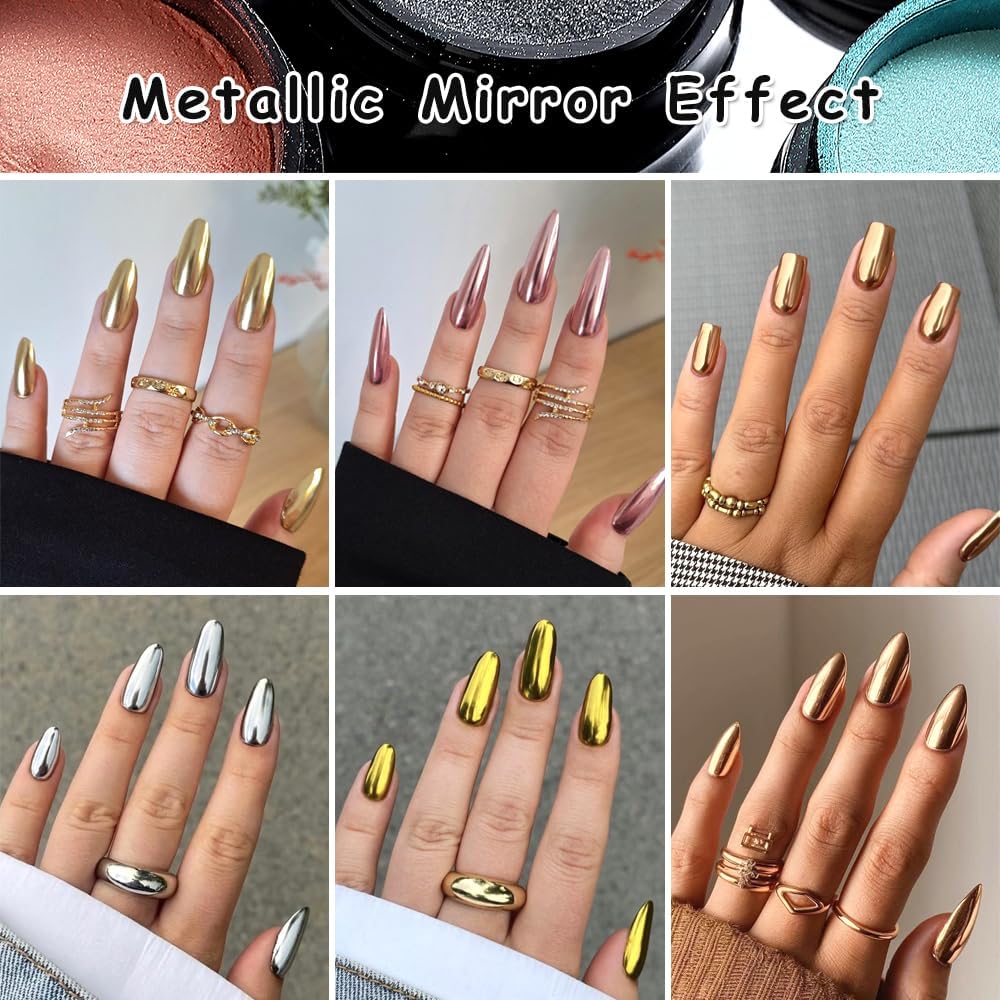 8 Jars Chrome Nail Powder Magic White Pearl Kit, Metallic Mirror Effect Holographic Glitter Iridescent Aurora Mermaid Pearl Pigment Dust Kit for Gel Polish Nail Art Decoration, Resin Craft