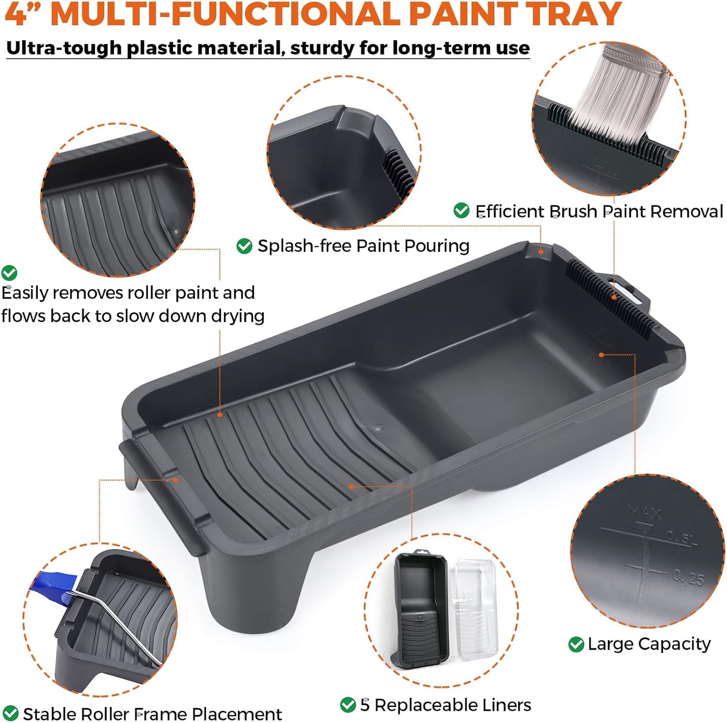 20pcs Small Paint Roller Kit, 4“ 2” Mini Roller Paint Brush with Special Caved-in Edge Foam, Microfiber Rollers and Versatile Paint Tray for Painting Walls, Cabinet, Touch up