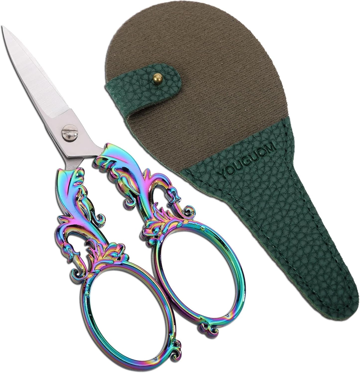 Crafting Scissors, 5.3in Sharp Multipurpose Fabric Scissors with Sheath, Arts Sewing Quilting Office Home School Paper Cutting Shears, Rainbow Large Handles