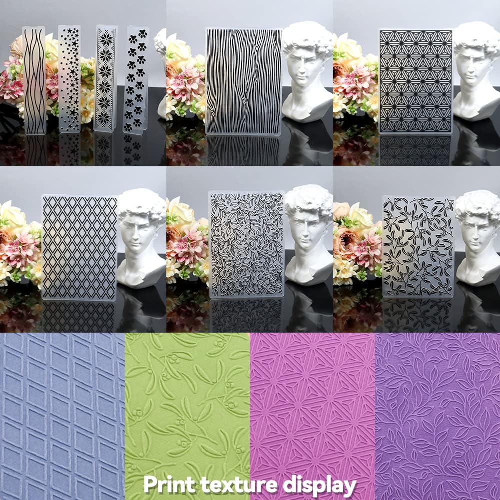 Embossing Folders Clay Stamps for Polymer Clay Earrings Making Embossing Tool Geometric Textured Flower Pottery Stamps Polymer Clay Roller Clay Texture Sheets (9PCS)