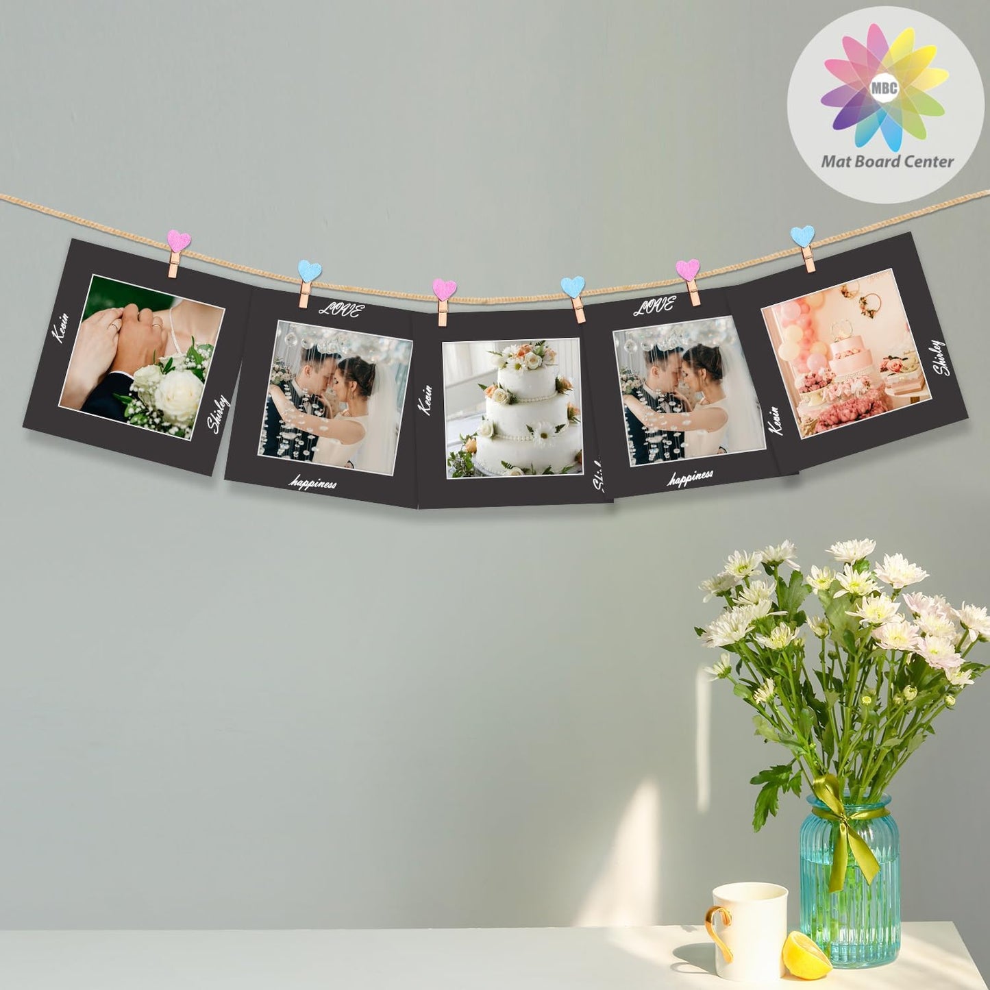 MBC Mat Board Center, 5 Pack 8x8 for 6x6 Black Picture Mats Frame Mattes, Bevel Cut, Acid Free, 4-ply Thickness