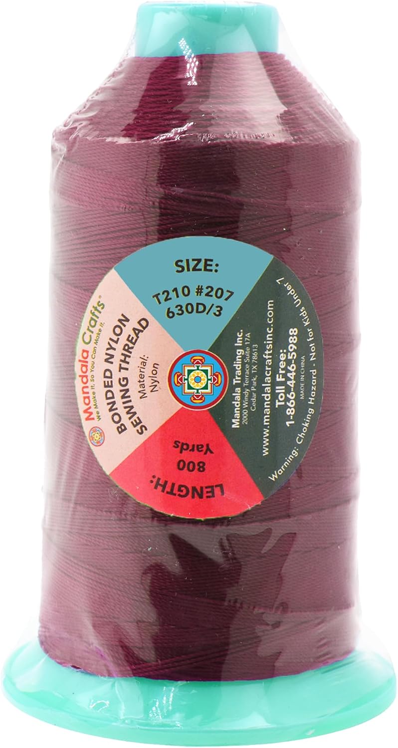 Mandala Crafts Bonded Nylon Thread Wine Heavy Duty Sewing Threads - 800 YDs Size 207 630D T210 Tex 210 Thread for Leather Jeans Weaving Outdoor Marine Upholstery Threads