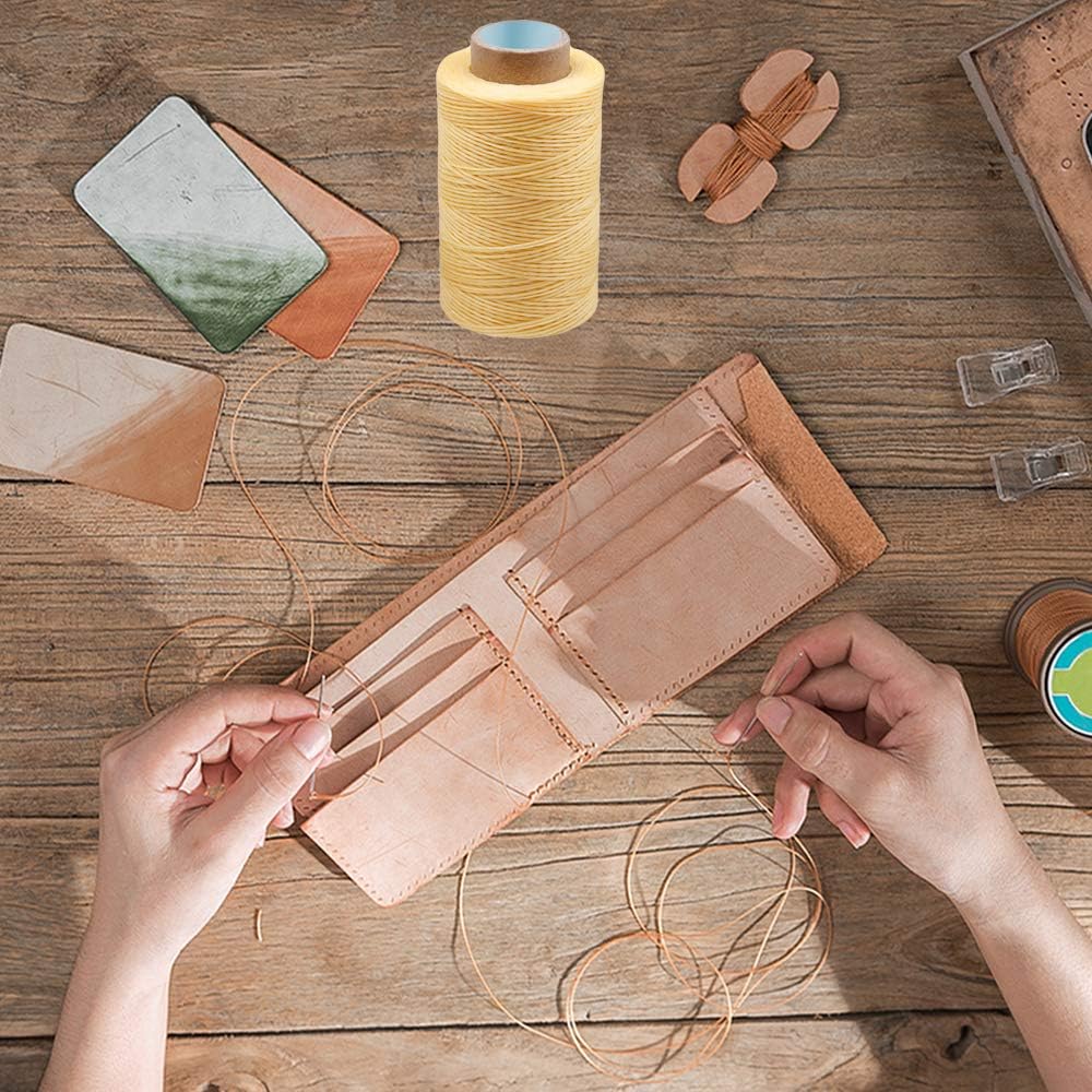 284 Yards Waxed Thread, 210D Heavy Duty Wax Upholstery Thread for Leather Sewing, 0.8mm Flat Waxed String for Bookbinding/Shoe Repairing/Leather Projects