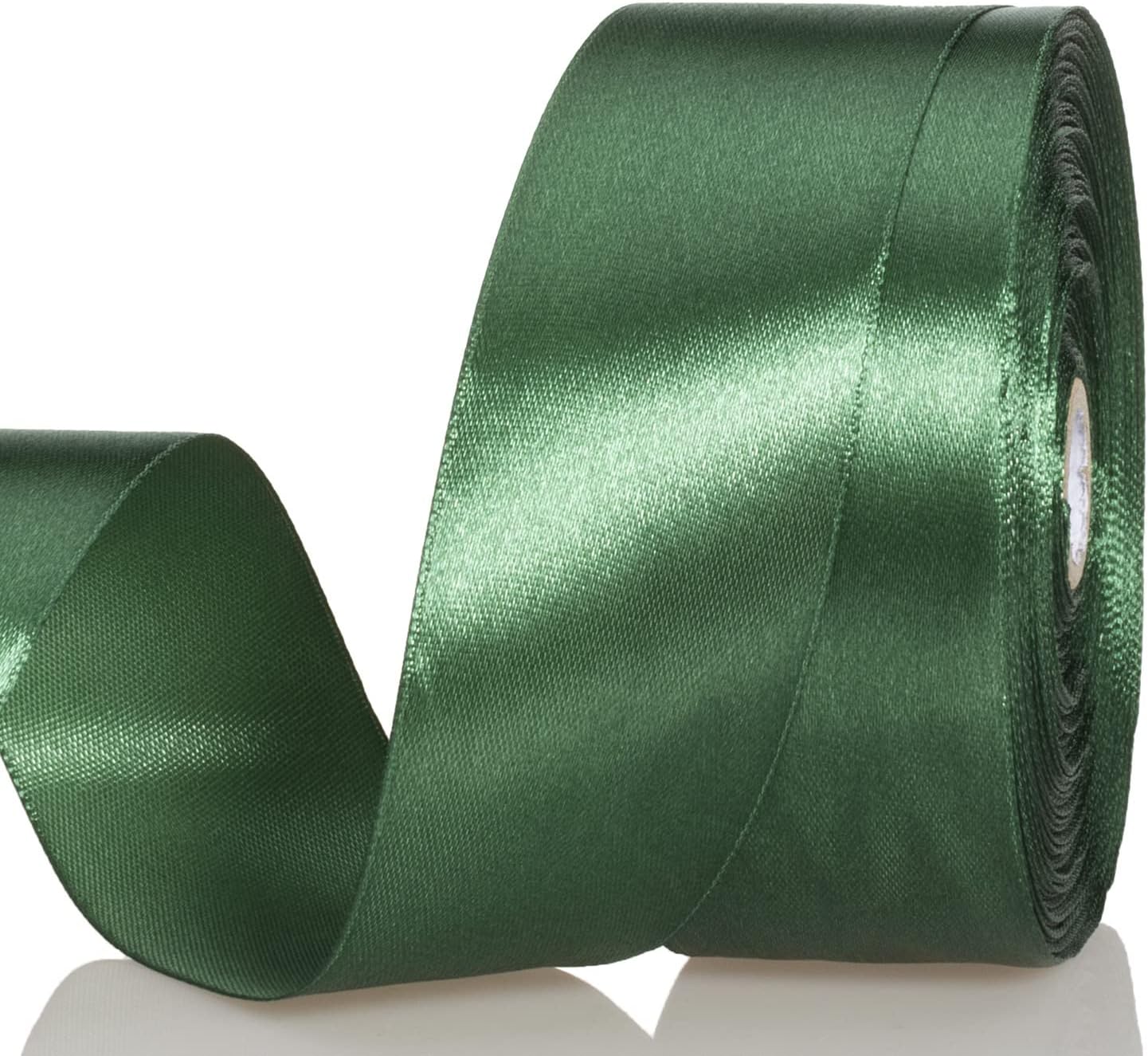 1 1/2 Inch Dark Green Solid Satin Ribbon, 50 Yards Craft Fabric Ribbon for Gift Wrapping Floral Bouquets Wedding Party Decoration