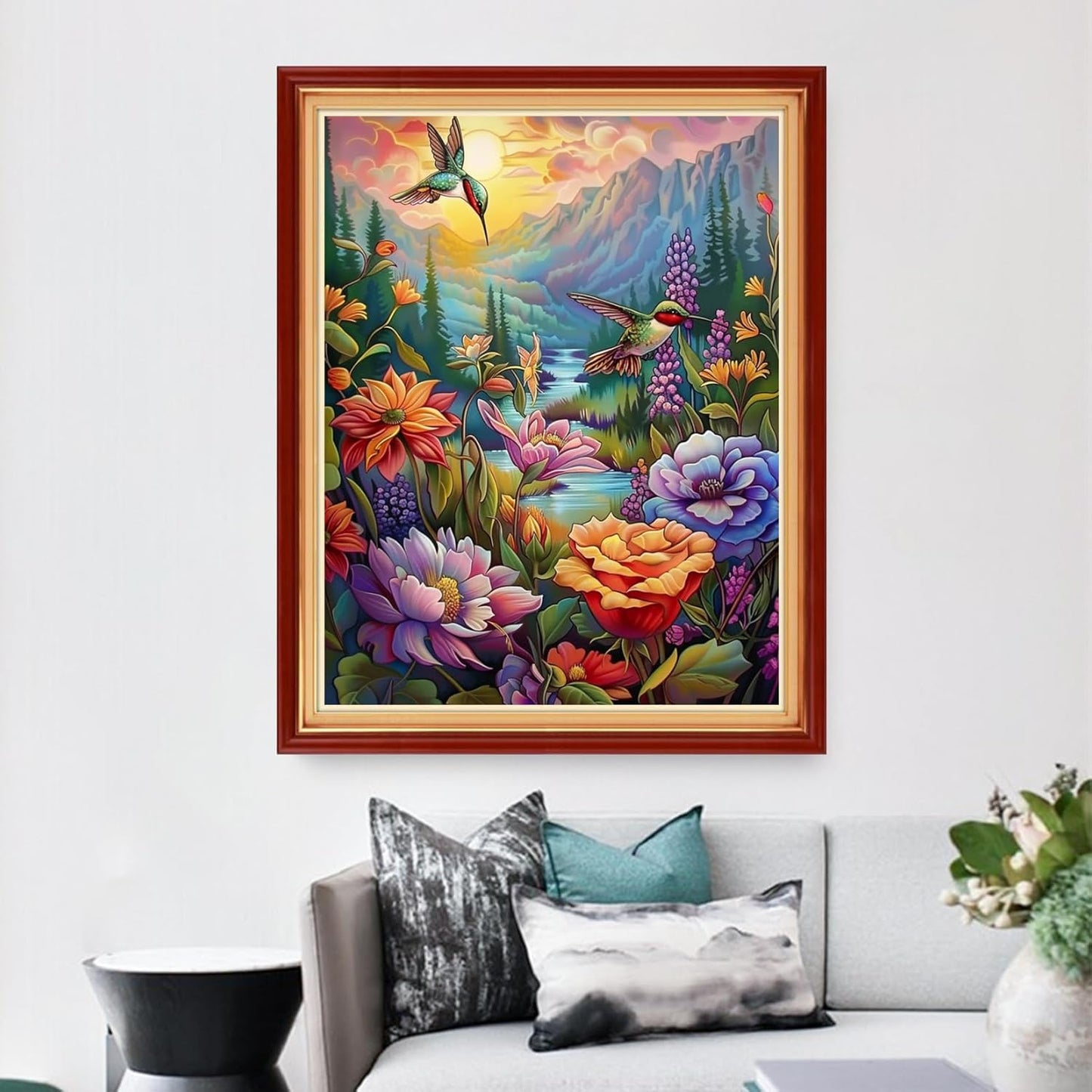 Dimensean Stamped Cross Stitch Kits Full Range of Embroidery Patterns Starter Kits for Beginners Adult or Kids DIY Cross Stitches Needlepoint Kits 11CT-Hummingbird Scenery 16x20 inch