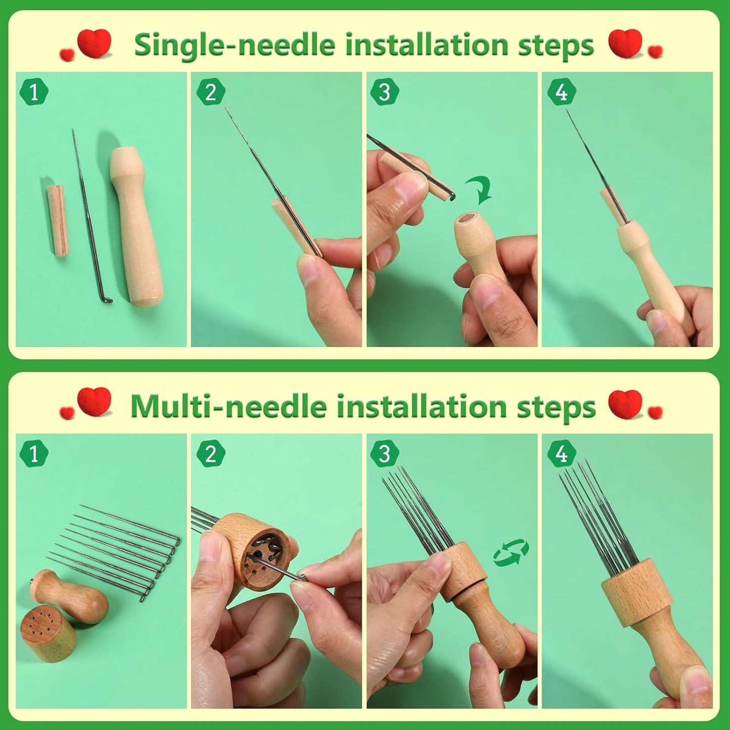 IMZAY Needle Felting Tools, Wool Felting Supplies, Needle Felting Kit with 60 Pcs Needles, Foam Mat, Wooden Handle, Scissors, Perfect for DIY Felting Wool Projects