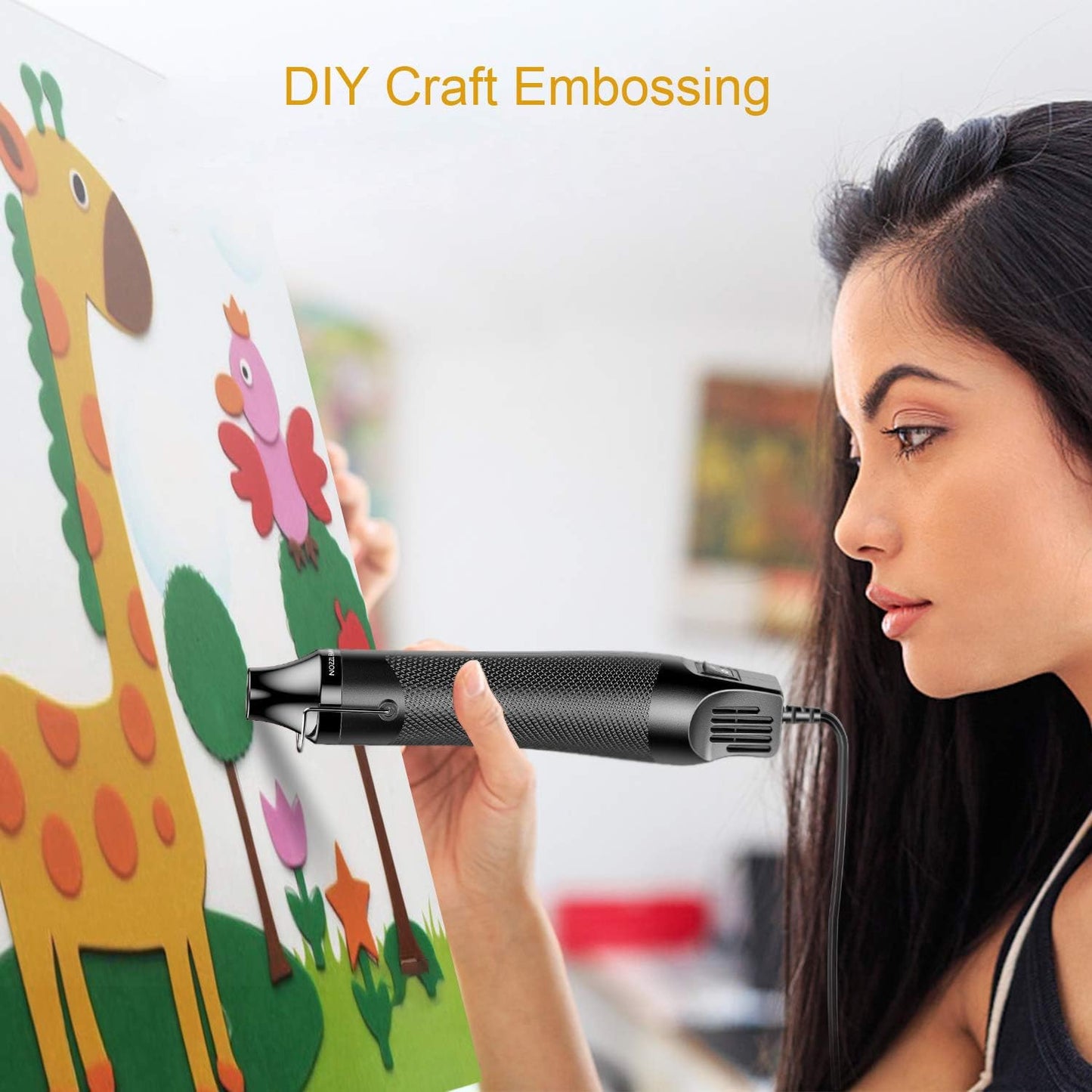 Heat Gun, Uptdae Version 110V 300W Mini Handheld Hot Air Gun with 6.6ft Cable, Portable Heat Gun For Crafting, Embossing, Shrink Wrapping PVC, Drying Paint, Clay, Rubber Stamp