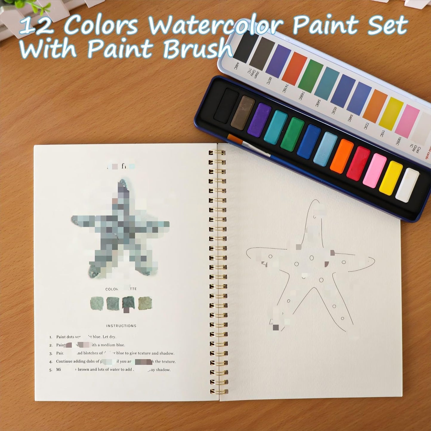 Beginner Watercolor Painting Kit Watercolor Workbook Coloring Book 12 Colors Paint Set with Brush,Easy Nature Scenes Beginner Friendly Watercolor Paint Set Gift for Adults Teens. (Halloween)