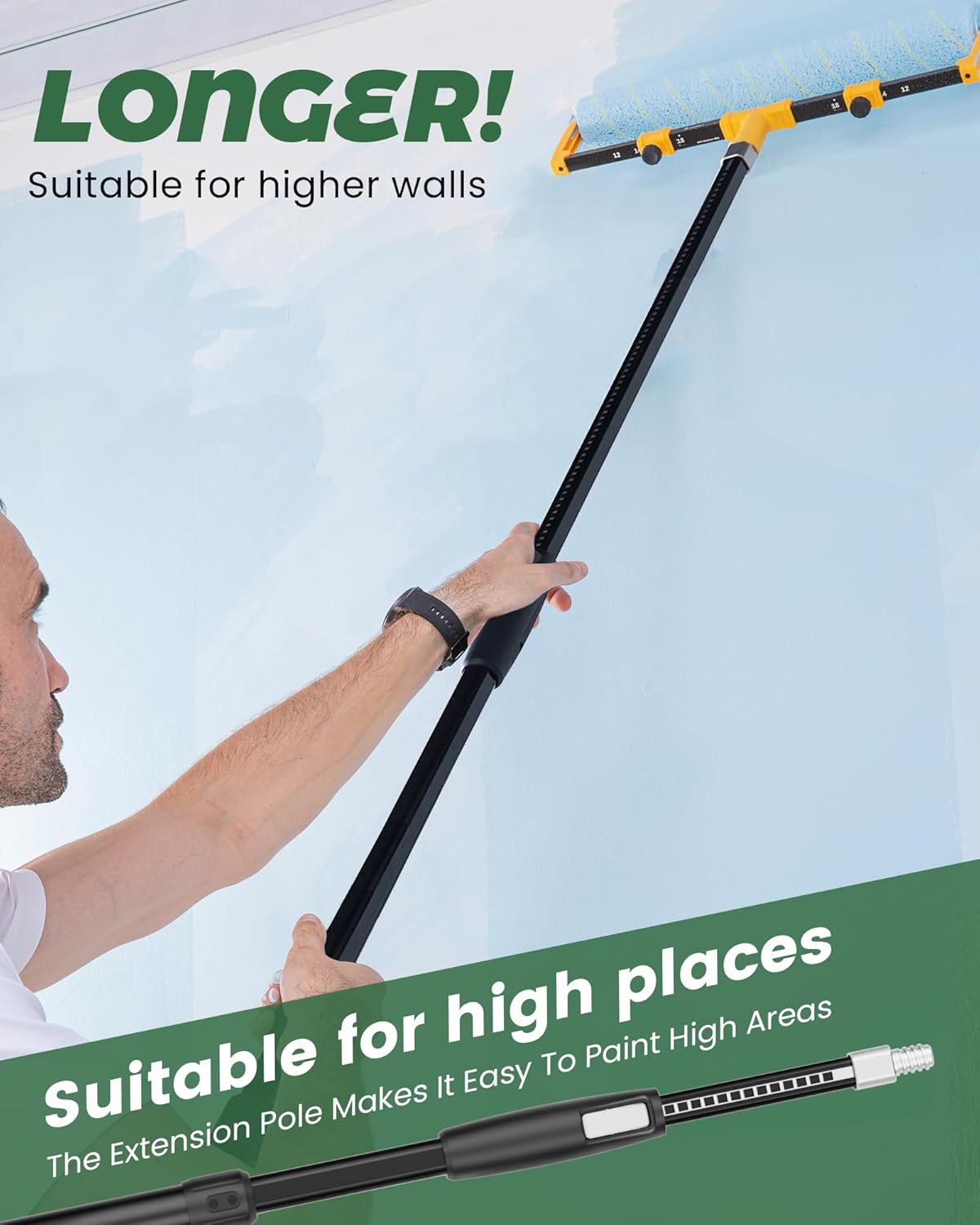 VOOMEY 3-5.9 ft (0.95-1.8m) Dual Extending 50 Point Adjustable Extension Pole for Paint Roller Frames | Heavy-Duty Telescopic Extension Pole | Multi-Purpose Tool for Dusting, Painting & Mores